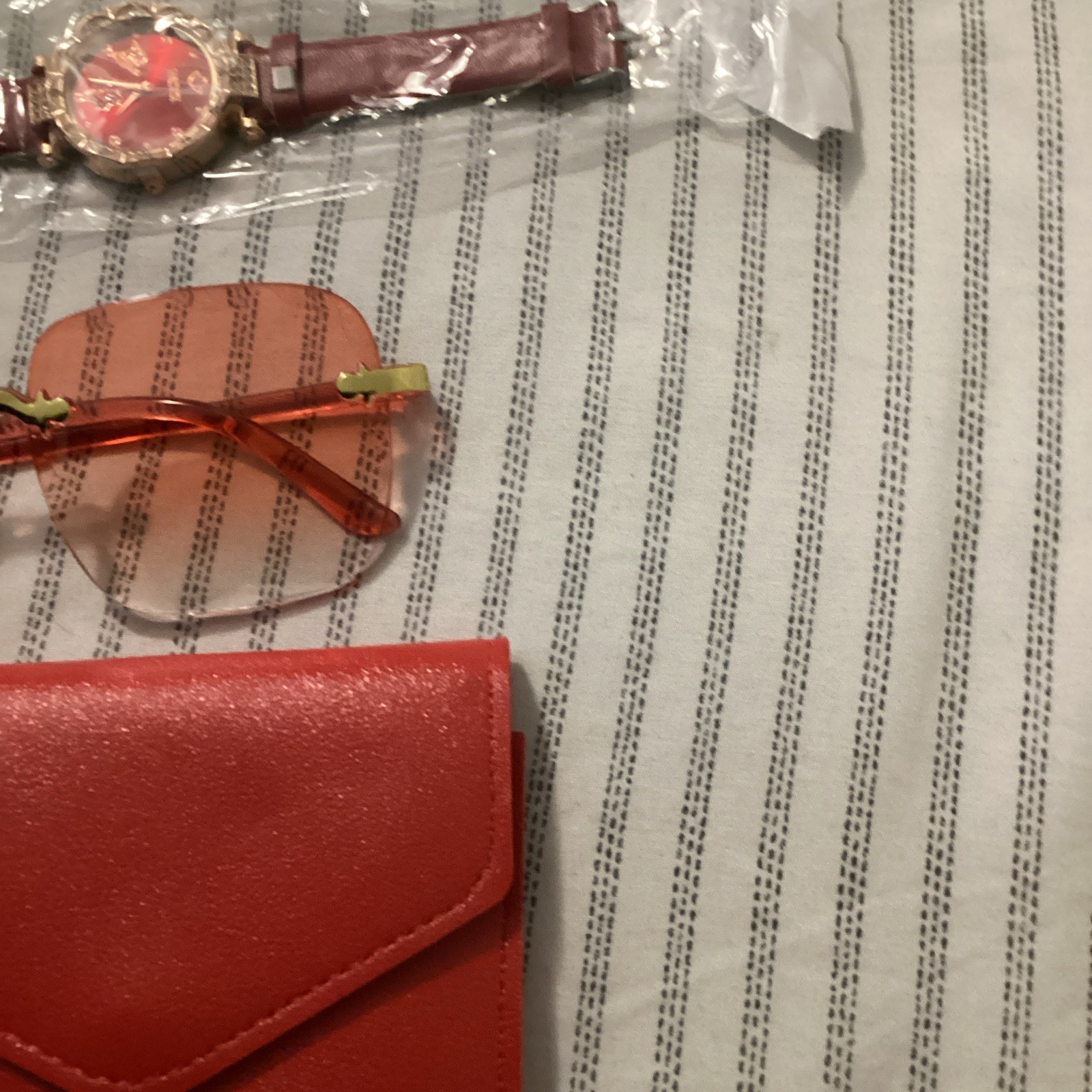 Women’s Analog Wristwatch Red Dial, Red Faux Leather Strap, Gold Case