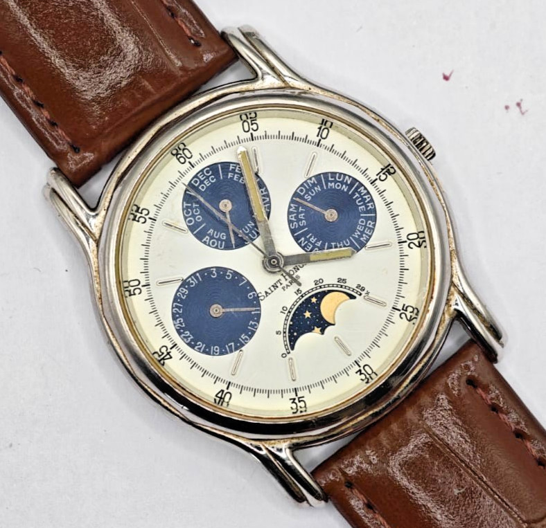 Saint Honoré Paris Moonphase Calendar Quartz Watch Ref 865115 2-F4 38mm Ronda Sw