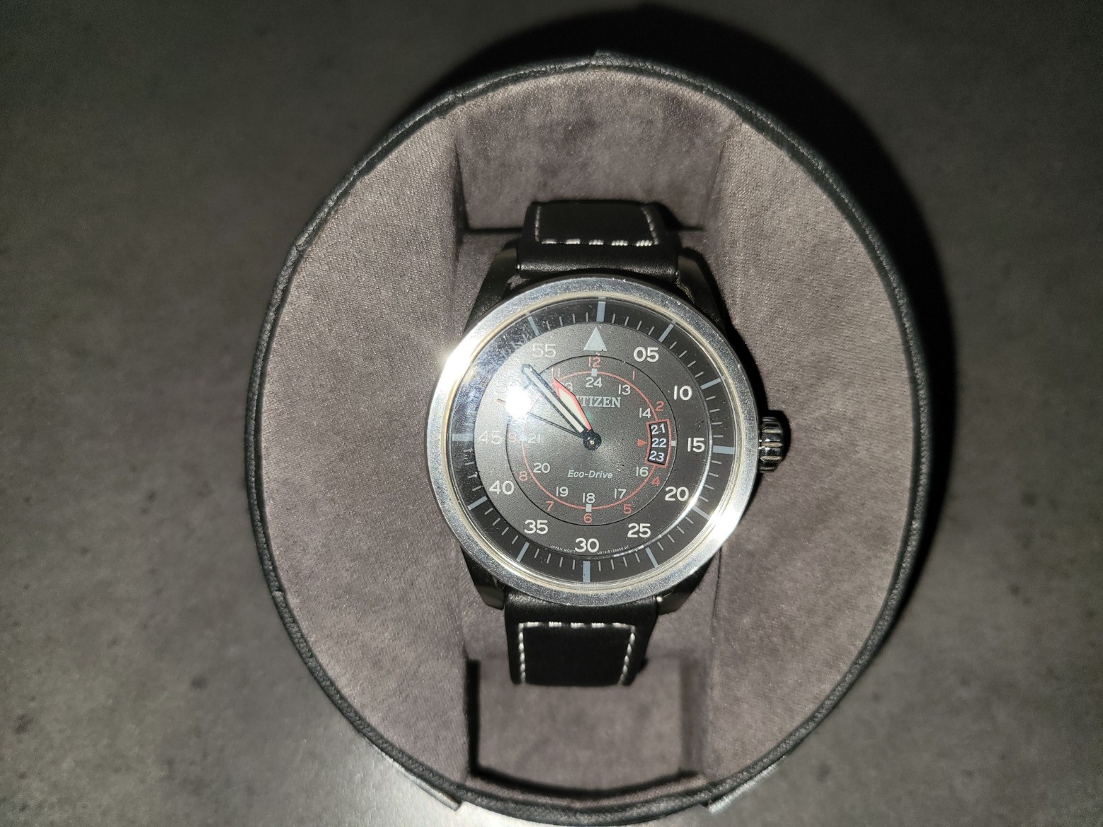 Citizen Eco-Drive Men’s AW1361-01E Sport Stainless Steel Watch with Leather Band