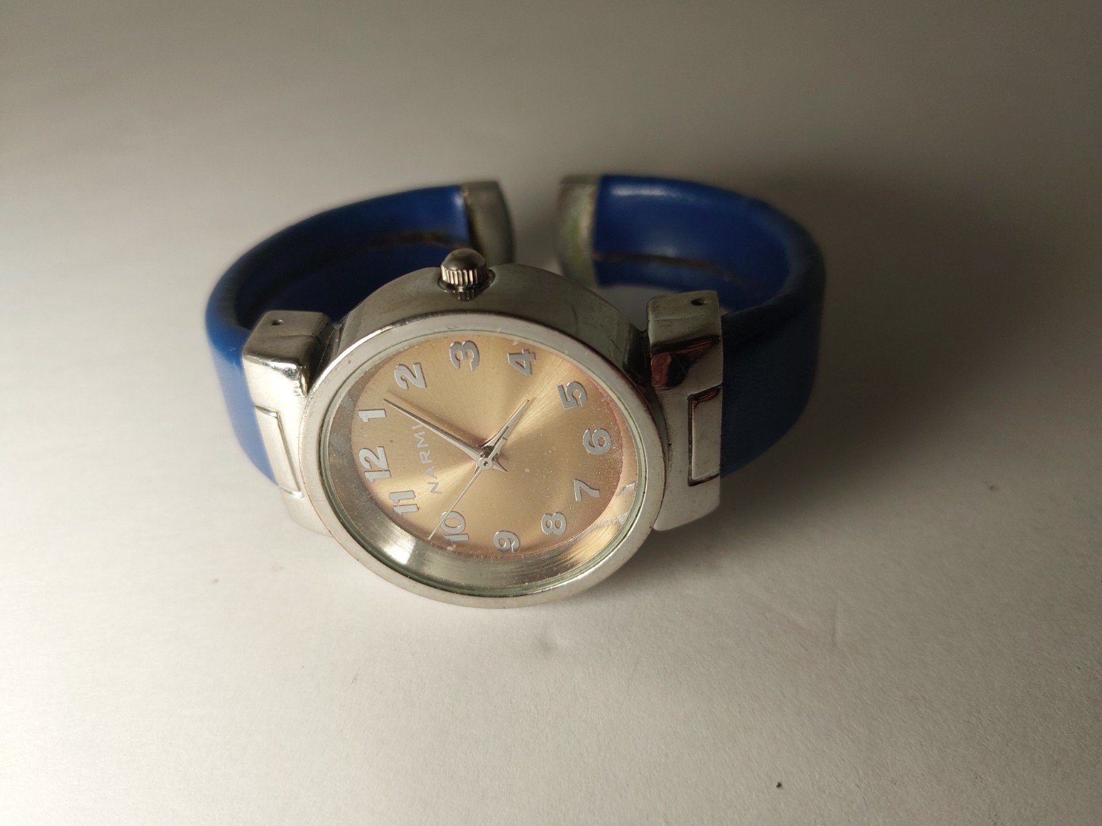 Vintage Narmi Womens Cuff Watch Blue & Gold Tone