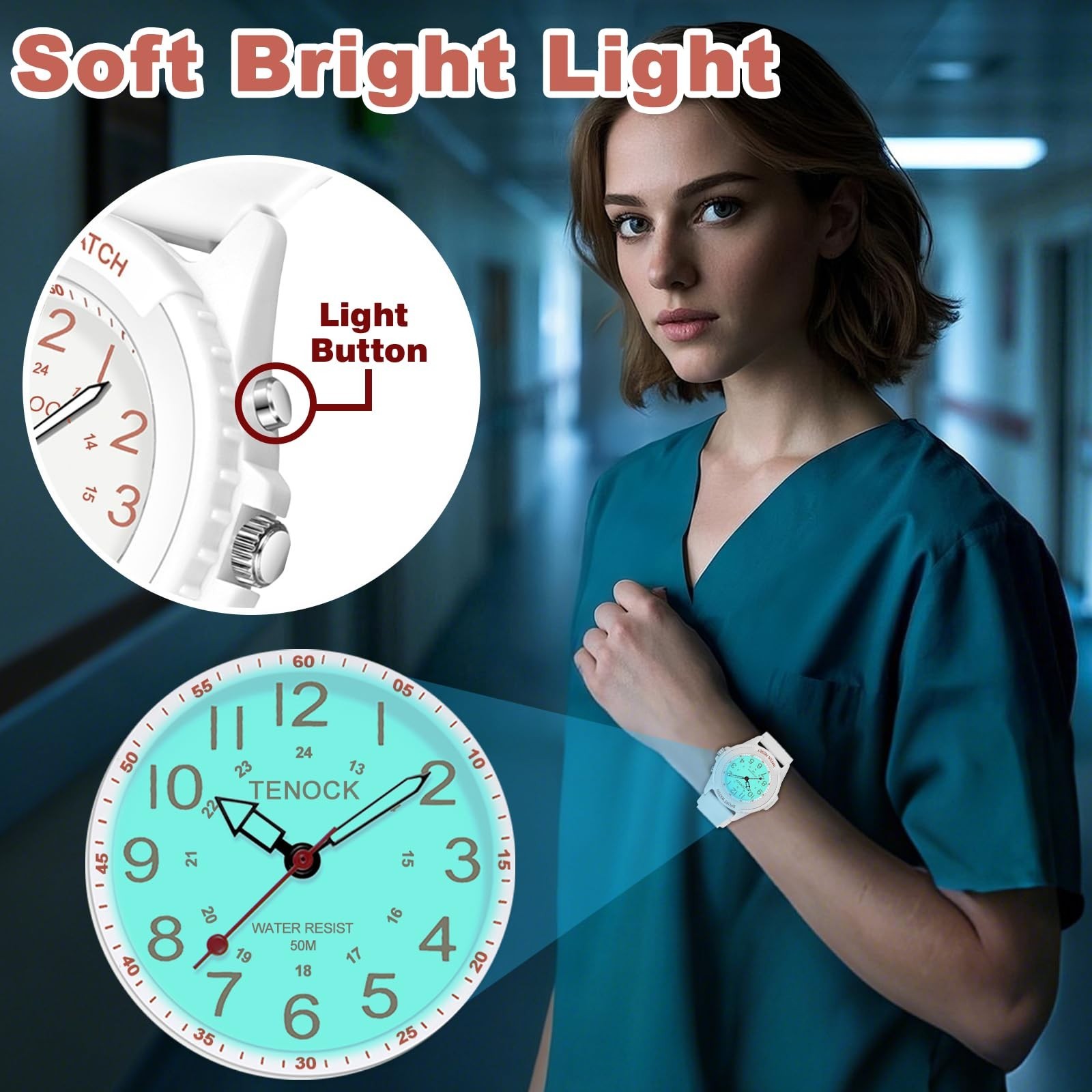 Waterproof Medical Nurse Watch for Students & Professionals, Night Light, Easy R