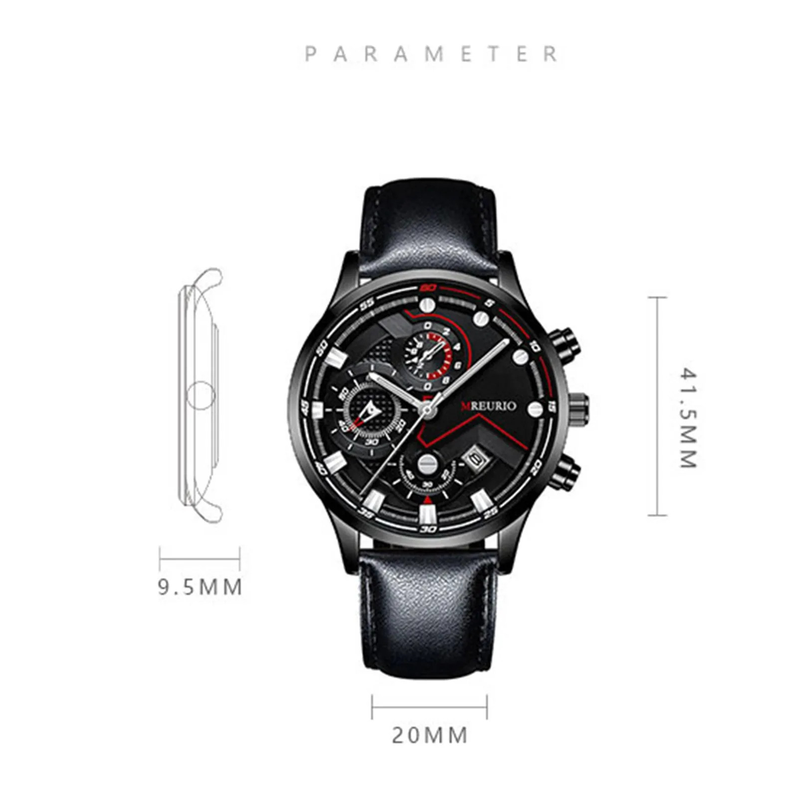 MREURIO Men’s Business Watch Leather Strap Date Display Stylish Gift for