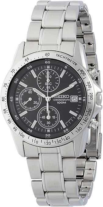 SEIKO Chronograph SND367PC Black Silver Men’s Watch New in Box