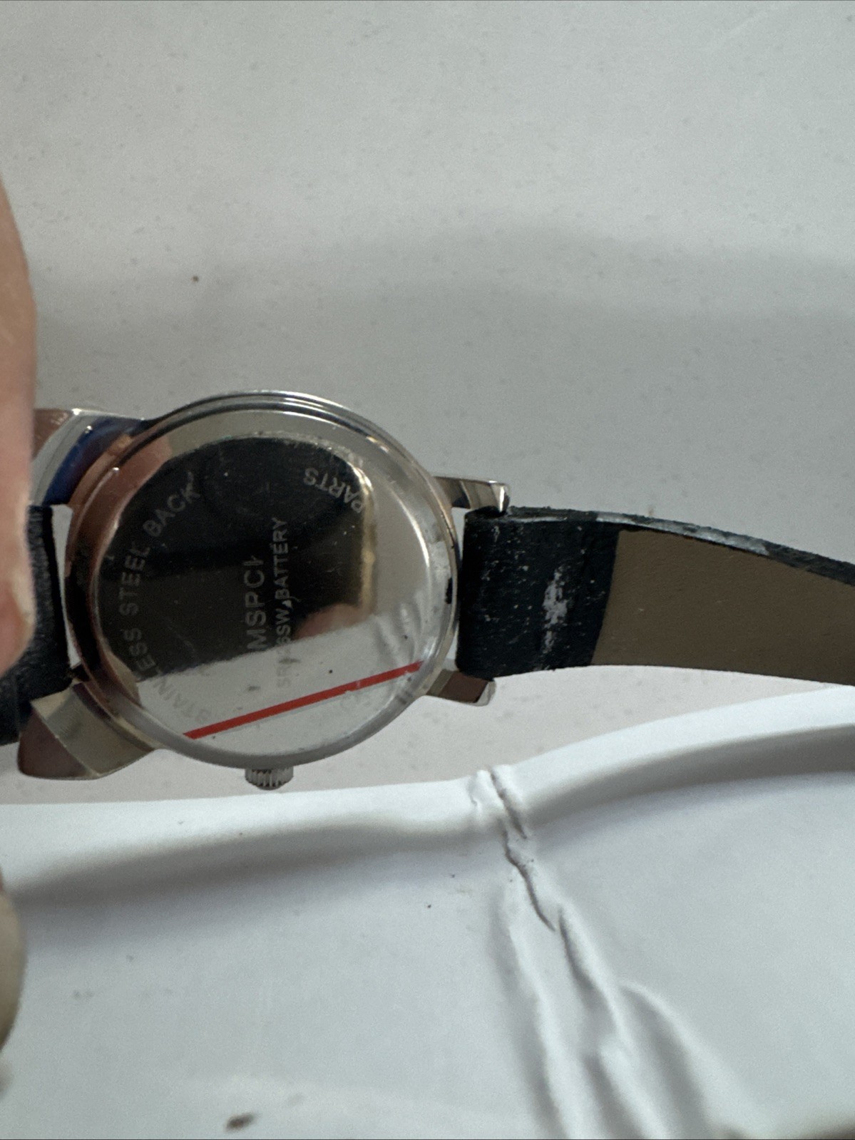 Kitty Cat Face Watch Silver Tone W/ Black Leather Band Womens Wristwatch