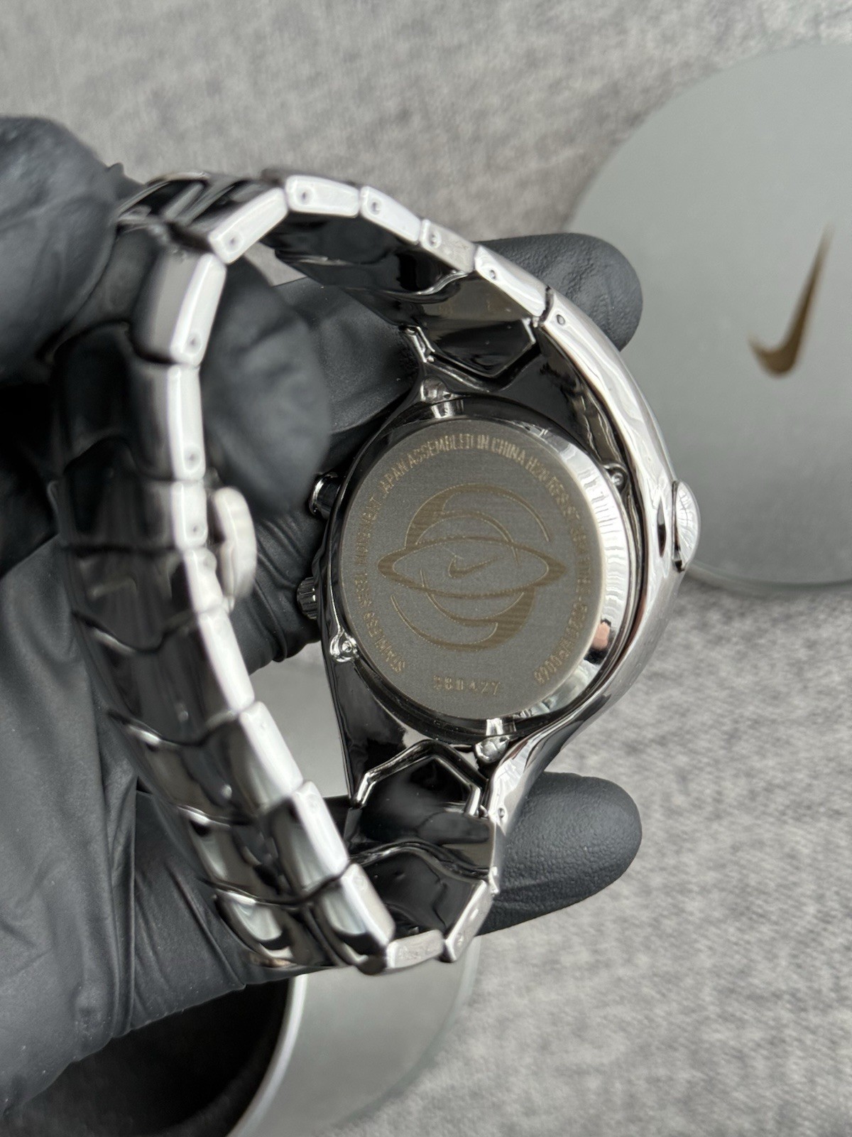 Vintage Nike Triax Metal Steel Watch Hype Y2K Avantgarde Retro Silver Chrome