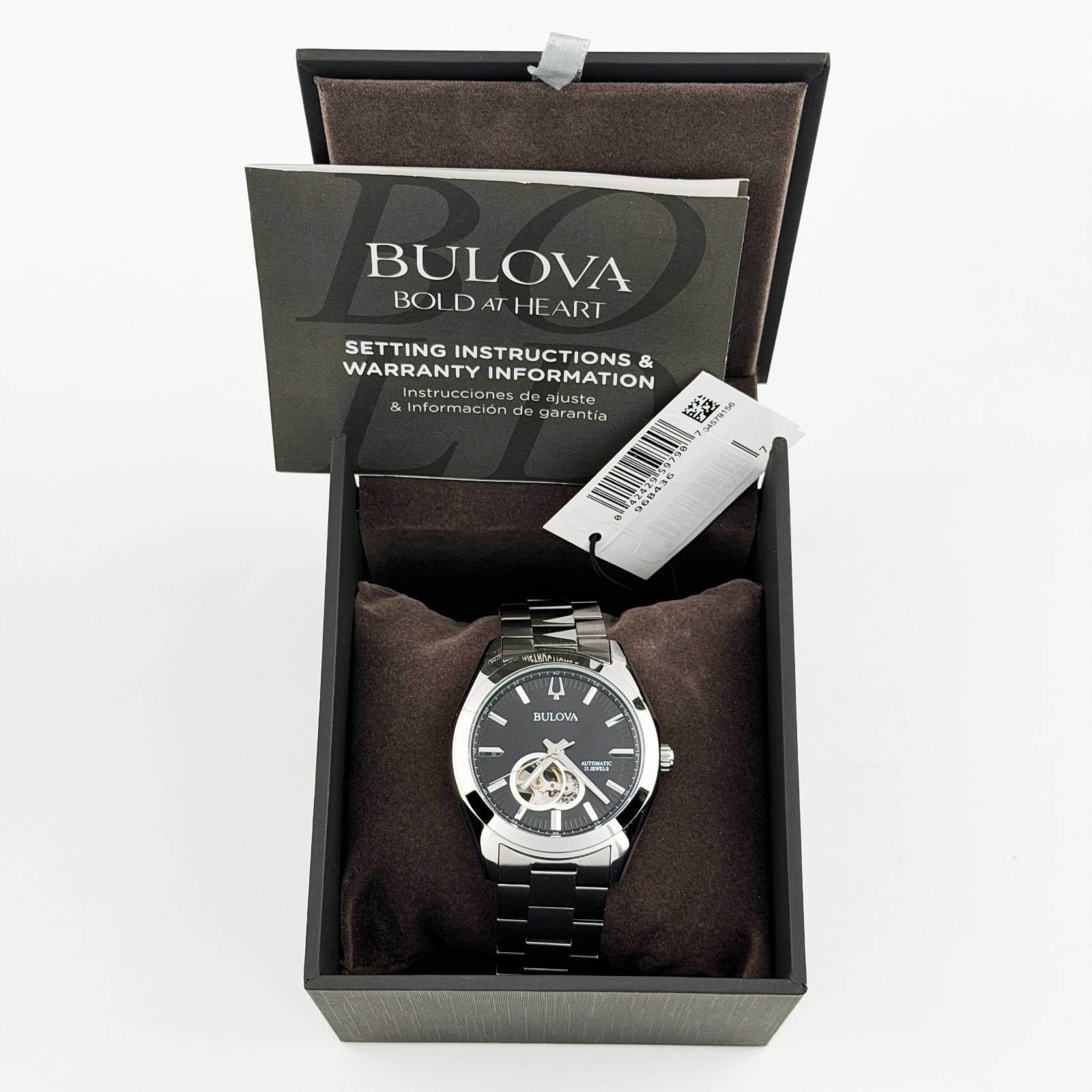 Bulova Surveyor 42 MM Automatic Men Watch Black Dial Stainless Steel 96A270