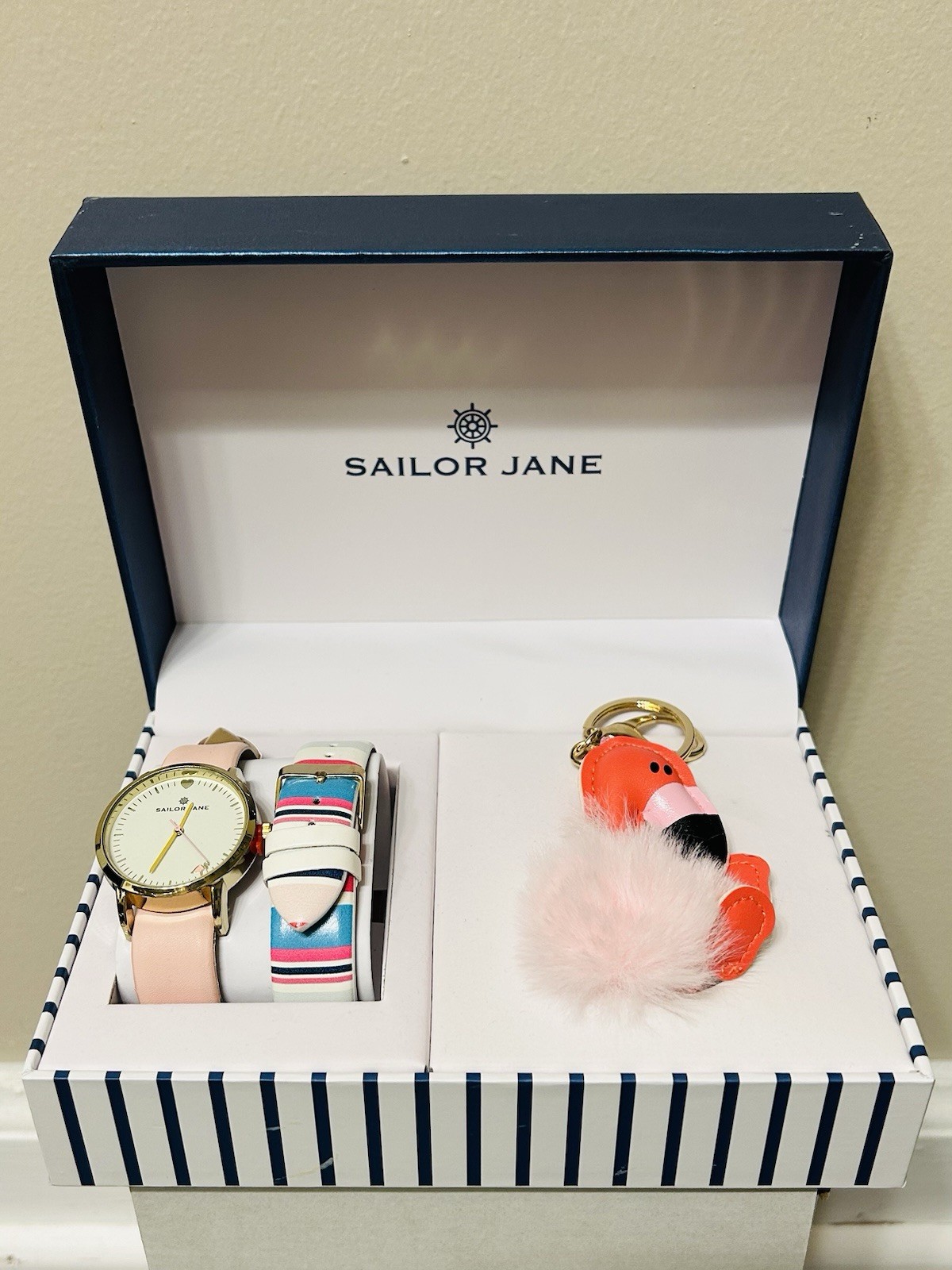 Sailor Jane: Flamingo Analog Watch w/2 Bands and Keychain Gift Set – Boxed