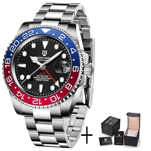 Luxury Mens Mechanical Watch Stainless Steel Automatic GMT Wristwatch PD1662