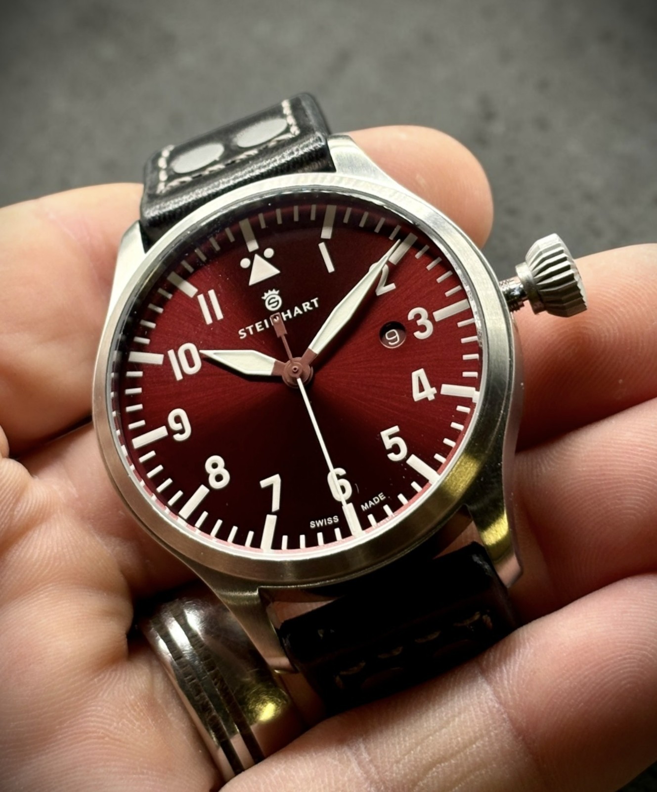 STEINHART NAV. B-UHR • 44MM Date RED Dial • SW 200-1 Elabore Automatic