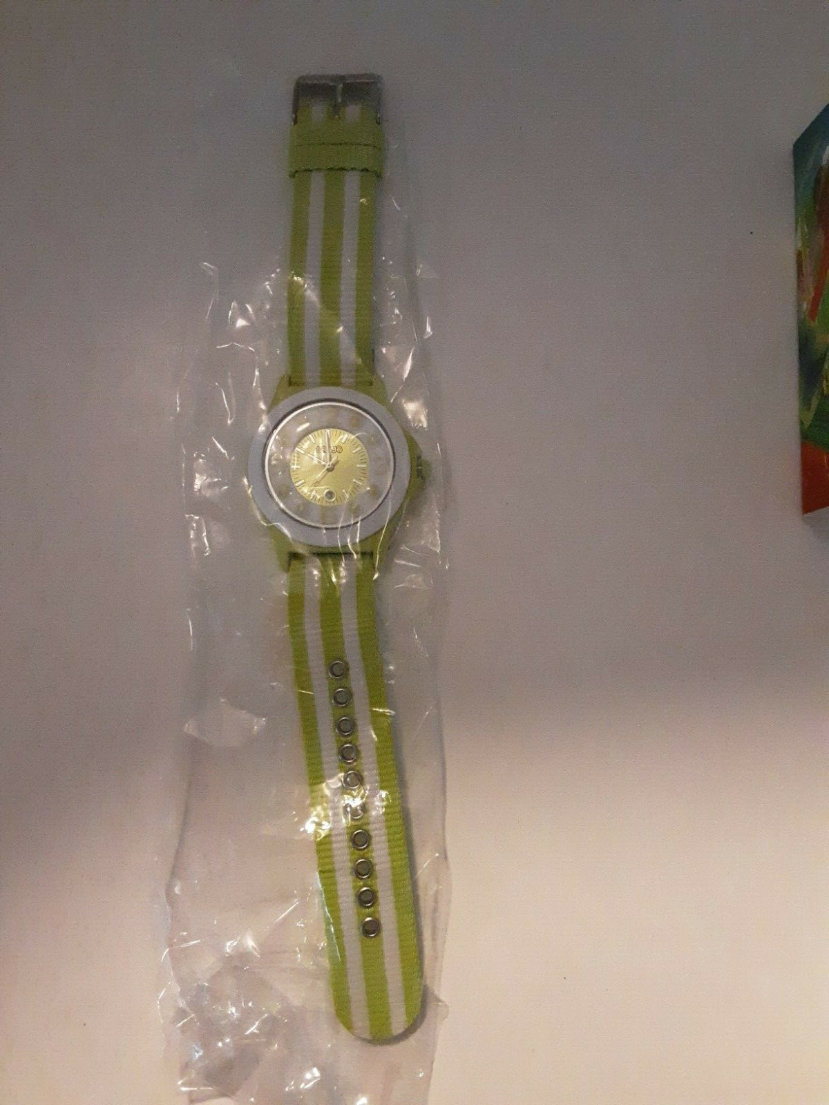 NEW Crayo Carnival Wrist Watch Date Lime Green White Stripe Unisex Nylon Band