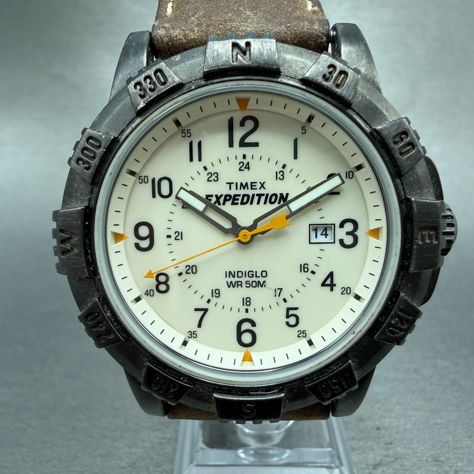 Timex Expedition Watch Men 44mm Cream Dial Black Tone Date T49990 New Battery