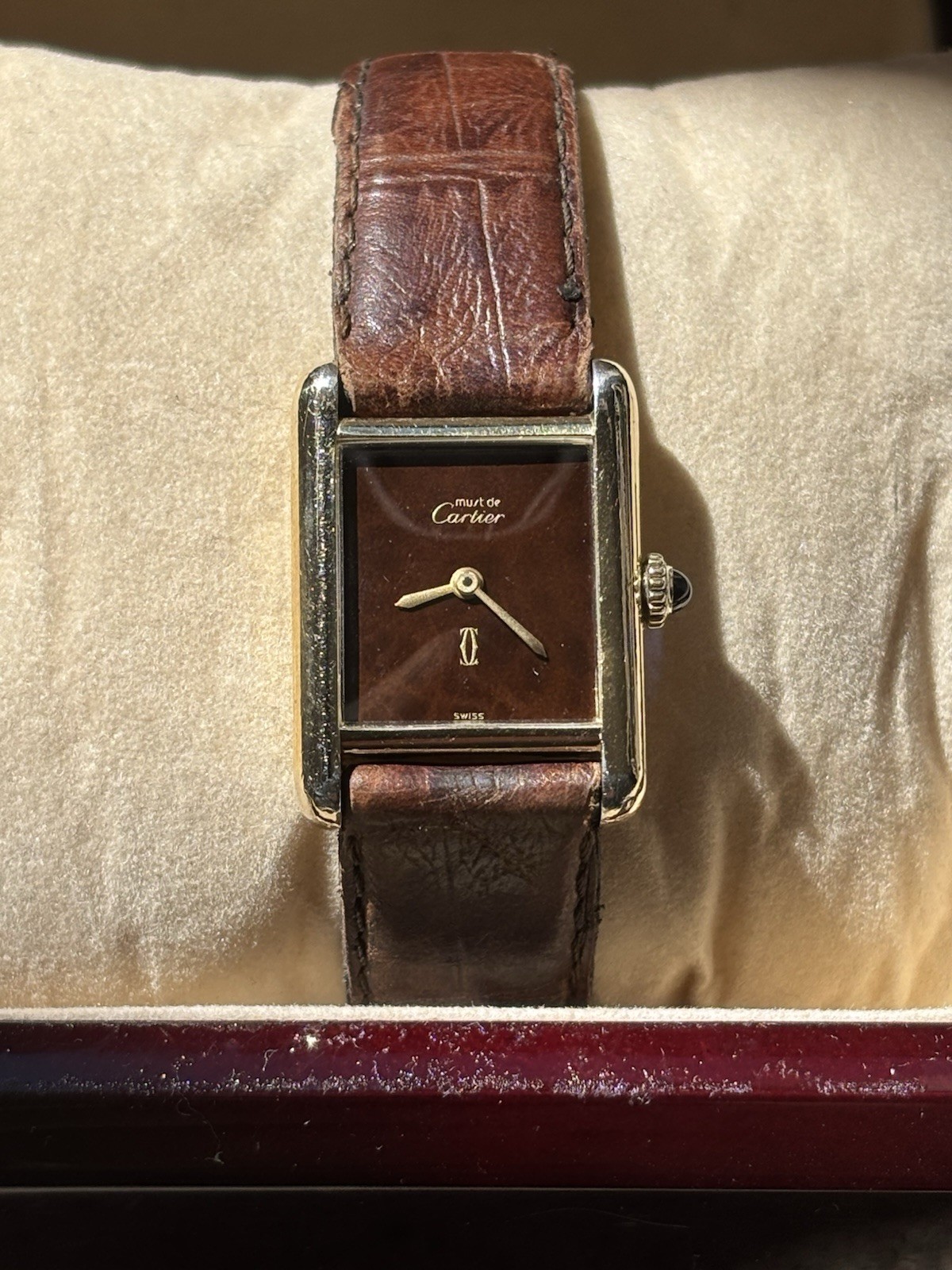 Vintage Must De Cartier Tank Manual Wind Brown Turtle Shell Dial 20.5x28mm SMALL