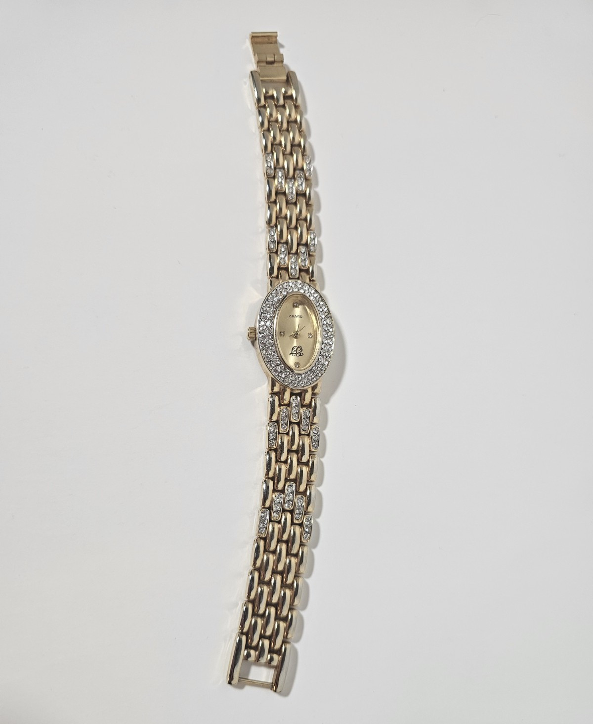 Elizabeth Taylor Women’s Dress Oval Quartz Watch Gold Bracelet Rhinestone Bezel