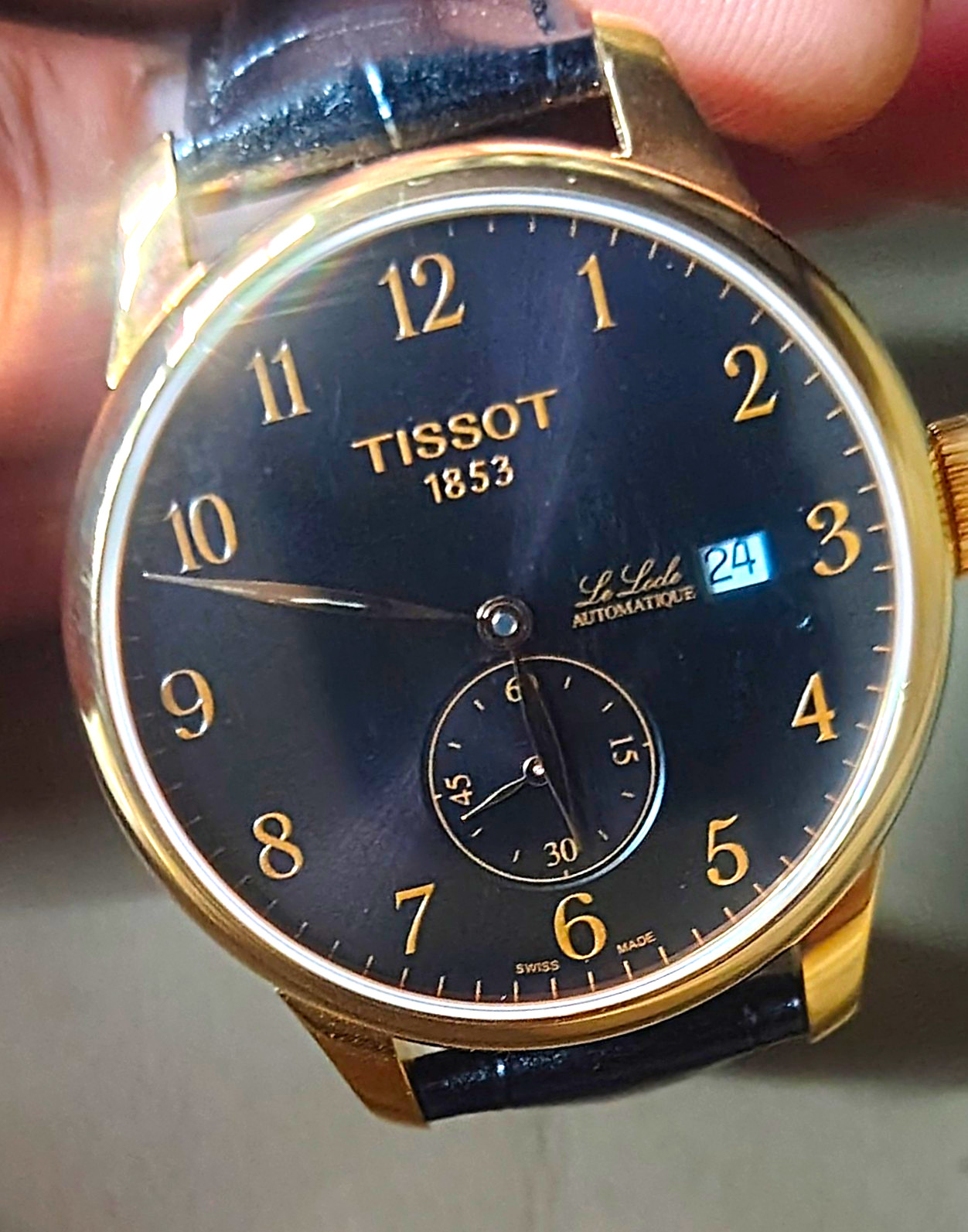 Tissot Le Locle Automatic Men’s Watch Black Dial Date RoseGold Case Leather Band