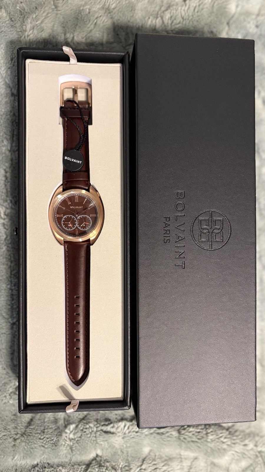 BOLVAINT Paris Aurelius Brun Gold Case Brown Dial Quartz Leather Strap Box
