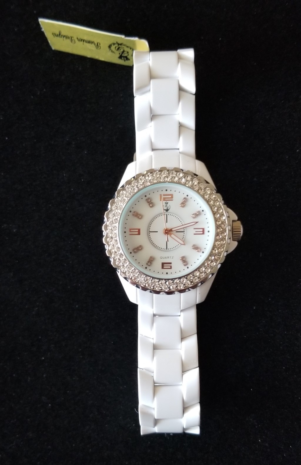 NWT Premier Designs White Hot Watch Crystal Bezel Link Band 7.5″ New Battery