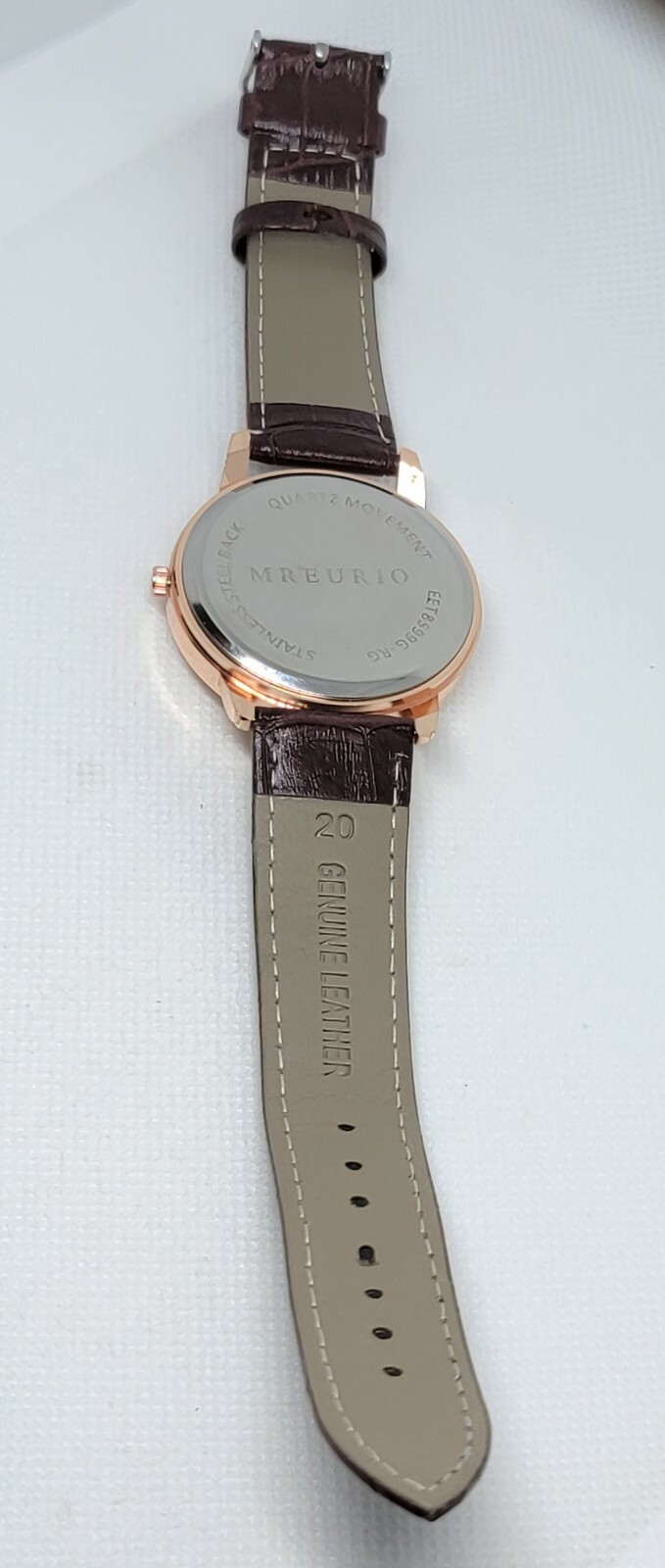 Mens Mreurio Round Rose Gold Tone Brown Leather Band Analog Watch EET8599G-RG F2