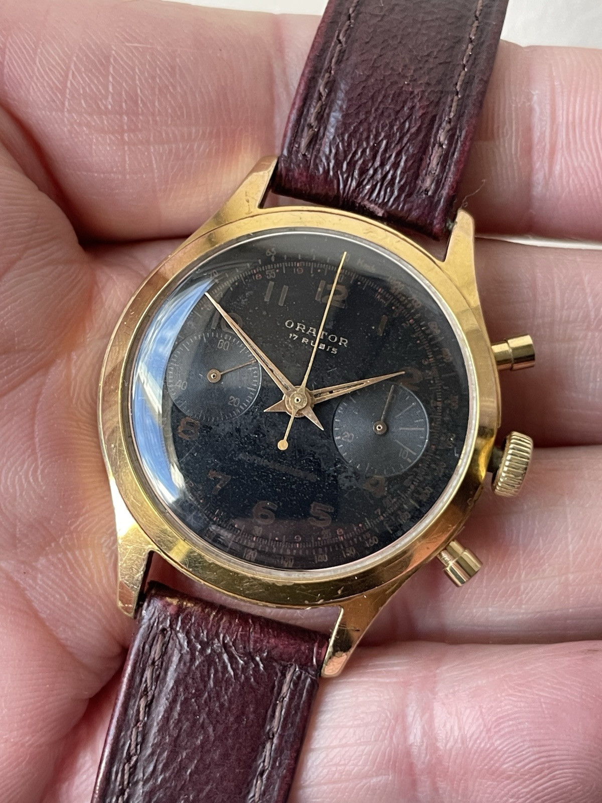 Vintage Orator Chronograph With Cool Blackout Dial, Pump Pushers Landeron 48
