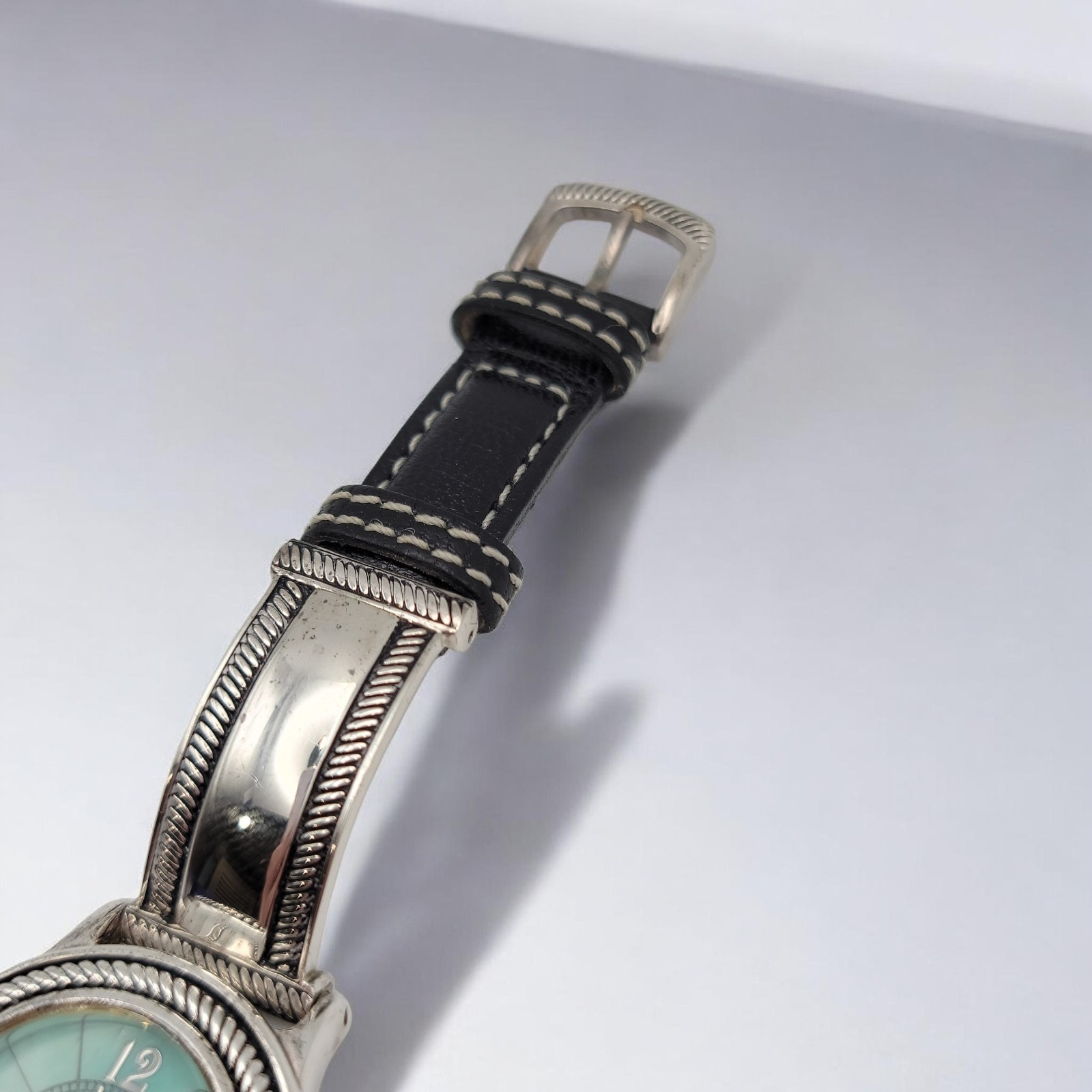 ​Vtg Ecclissi 23110 925 Sterling Silver Western Watch Turquoise Green Dial NOS