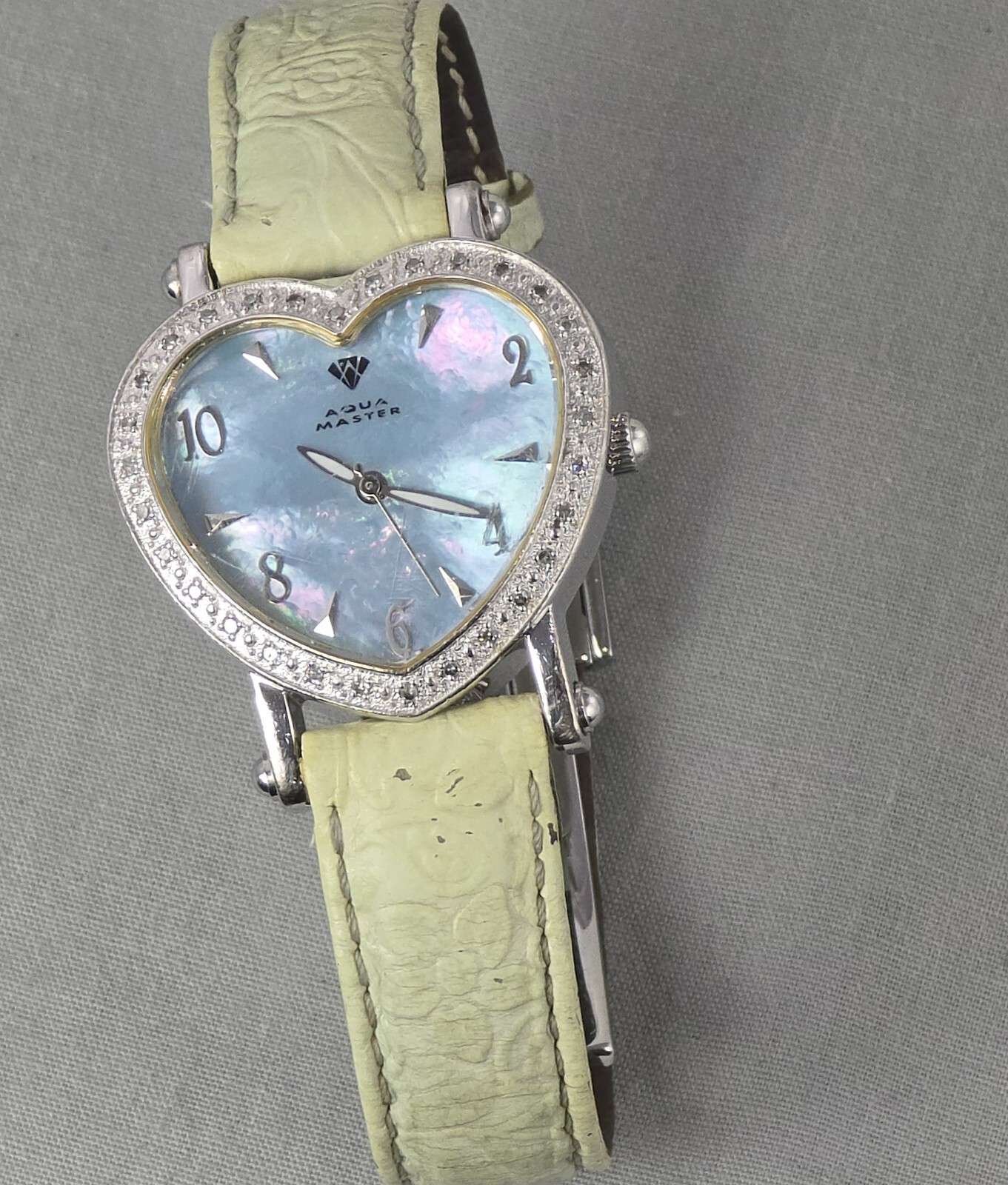 Women’s Aqua Master white Gold Tone Heart Bezel .50 CT Diamond Watch W#75