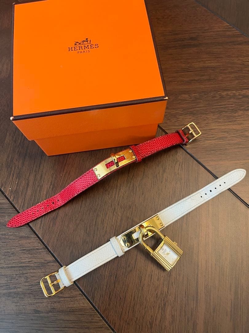 HERMES Kelly Bracelet White & Red