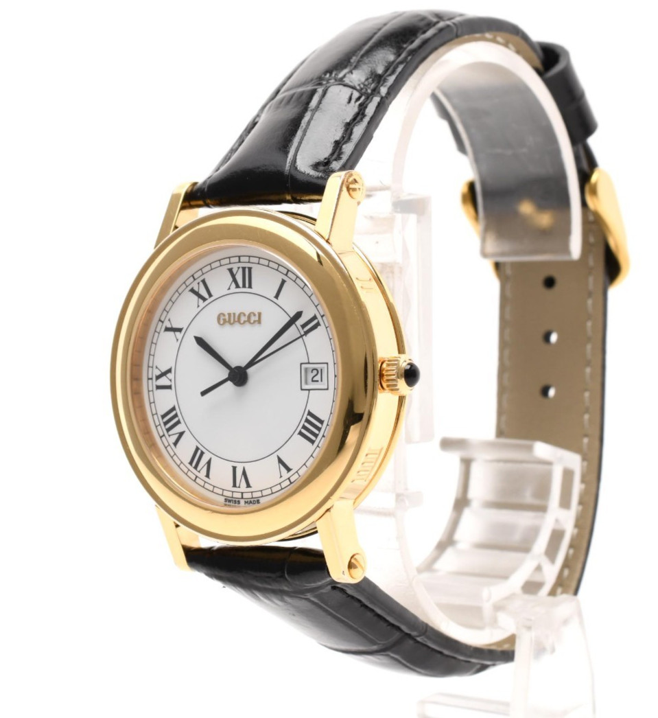 New Battery GUCCI 7200M Men’s Quartz Watch White Roman Dial Vintage Near Mint JP