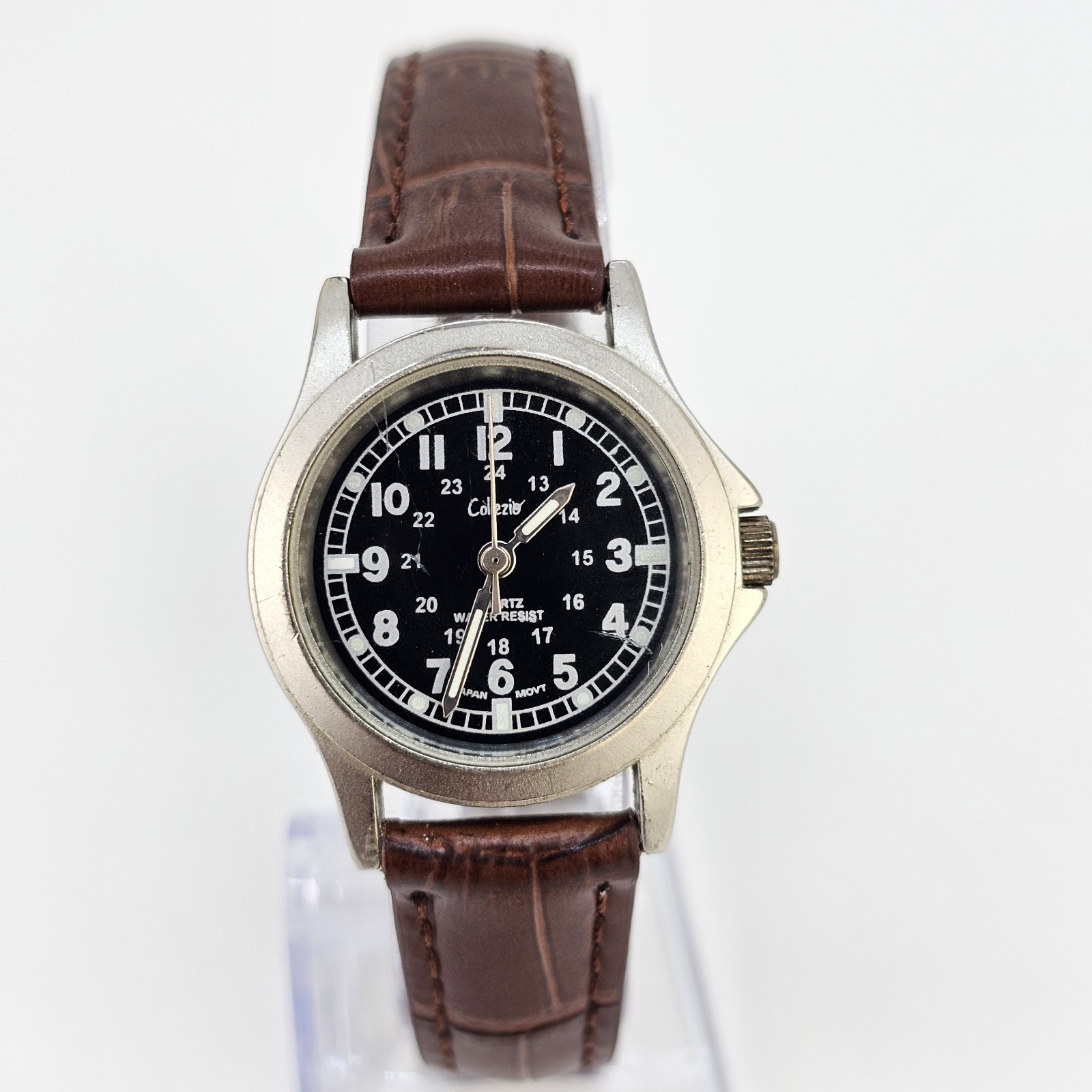 Collezio Field Women’s Watch 28MM Black Dial New Brown Leather Bands New Battery