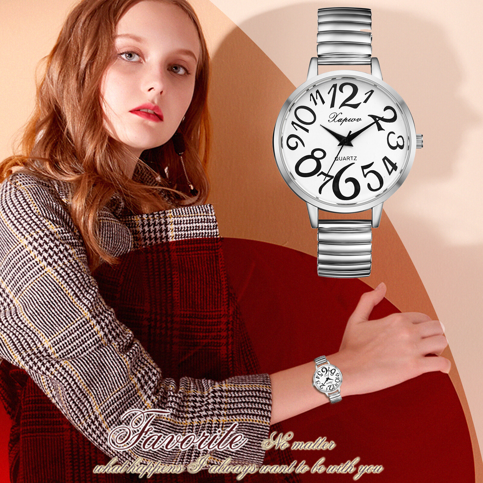 Womens Elderly Super Large Number Dial Easy Read Stretch Band Quartz Wrist Watch