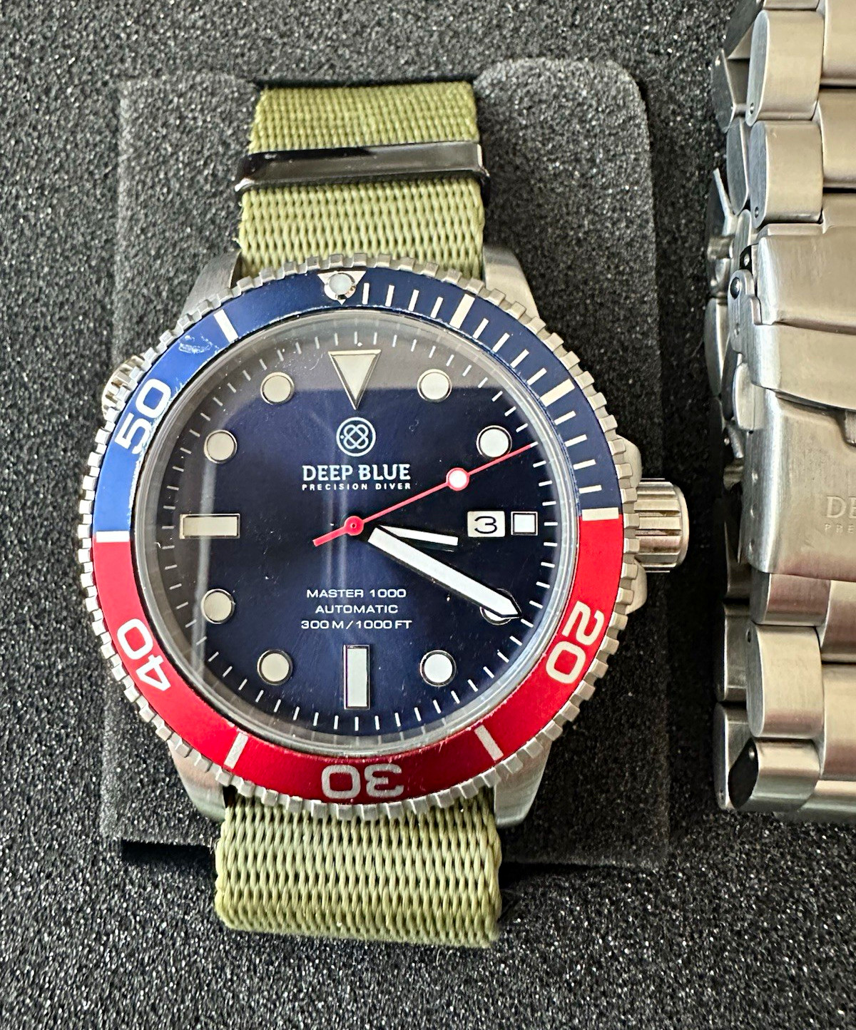 Deep Blue Master 1000 Automatic 300m Diver Blue Dial Pepsi Bezel Date