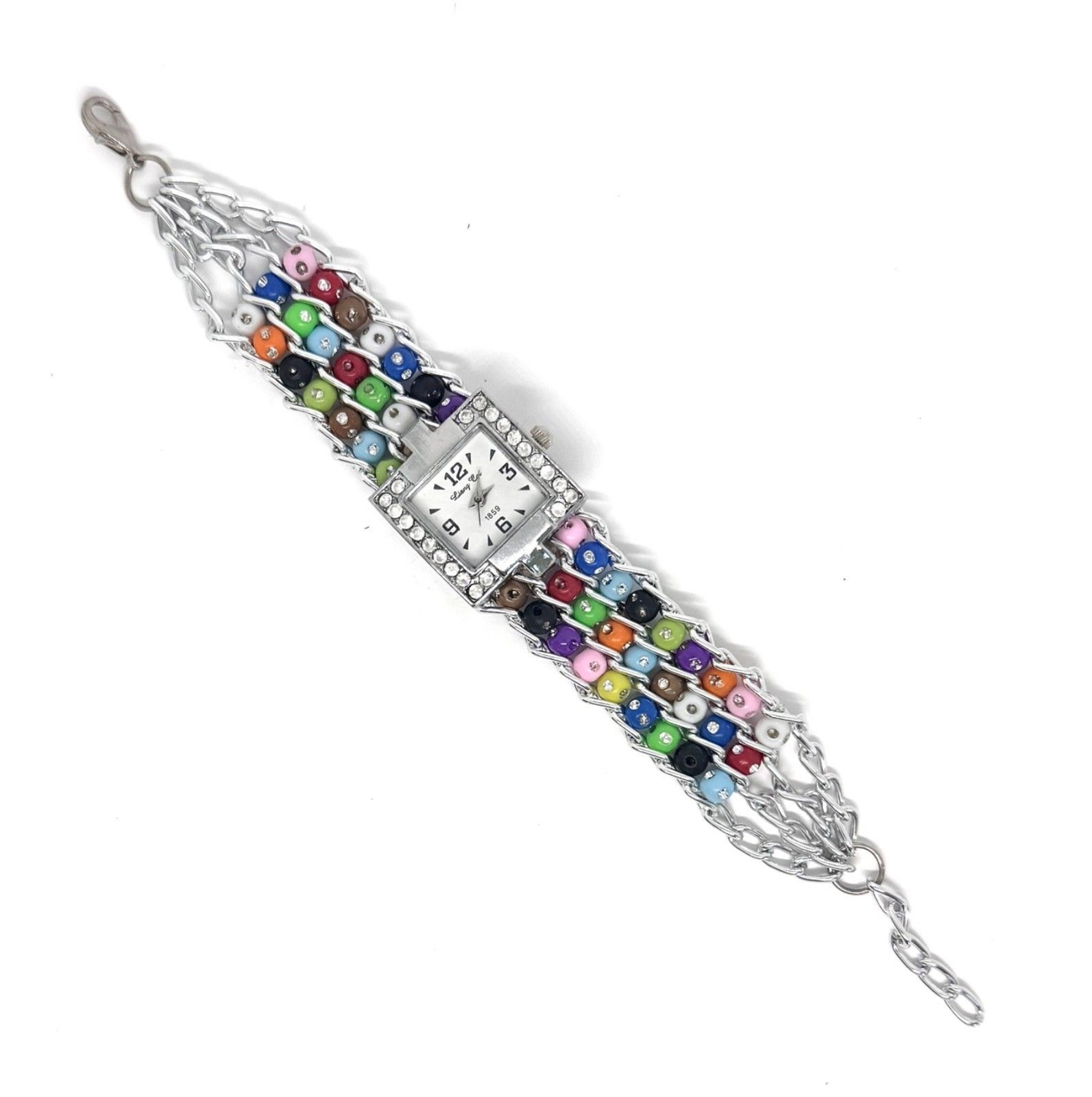 Y2K Ladies Watch with Silver Chain and Acrylic Bead Band #1143