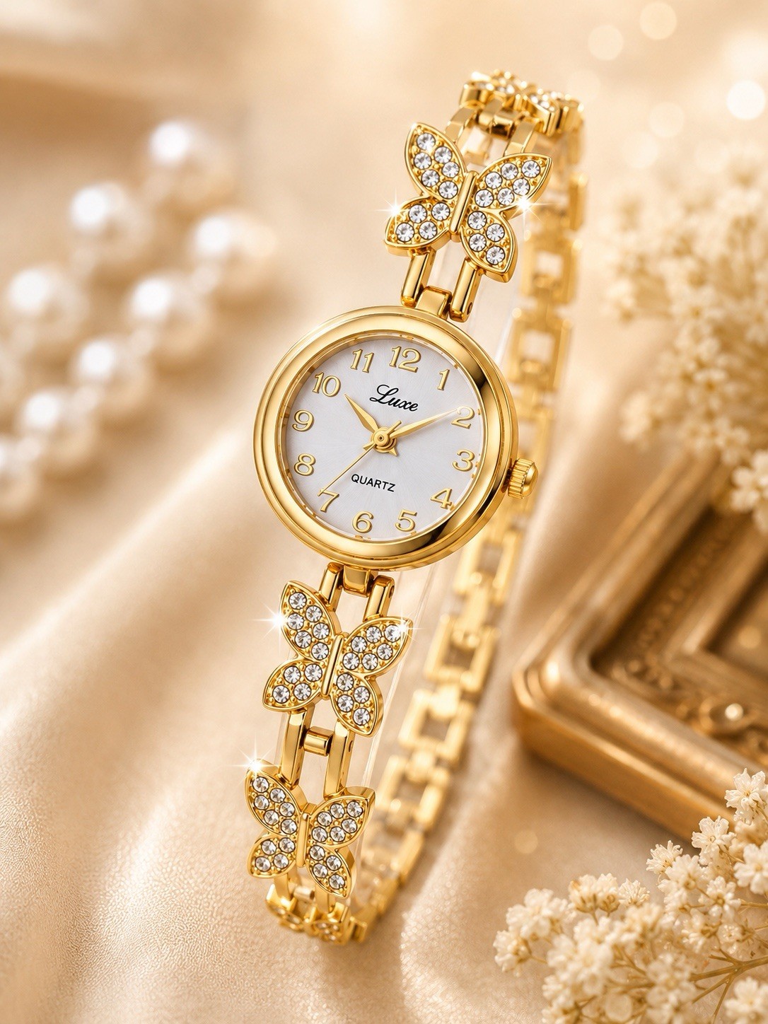 Gold Butterfly Bracelet Quartz Women’s Analog Wristwatch