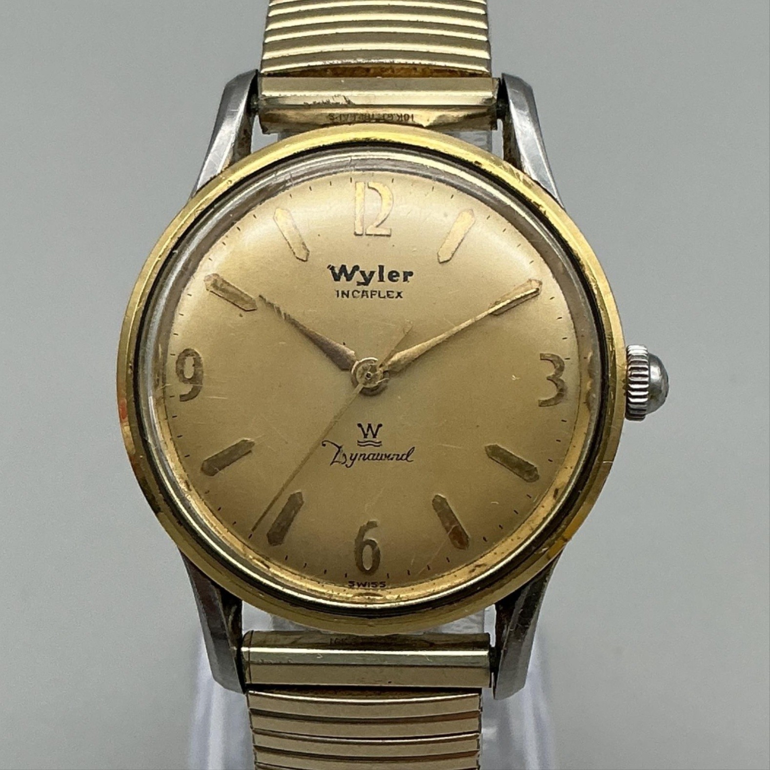 Vintage Wyler Mens Watch 32mm Two Tone Incaflex Dynawind Manual Wind