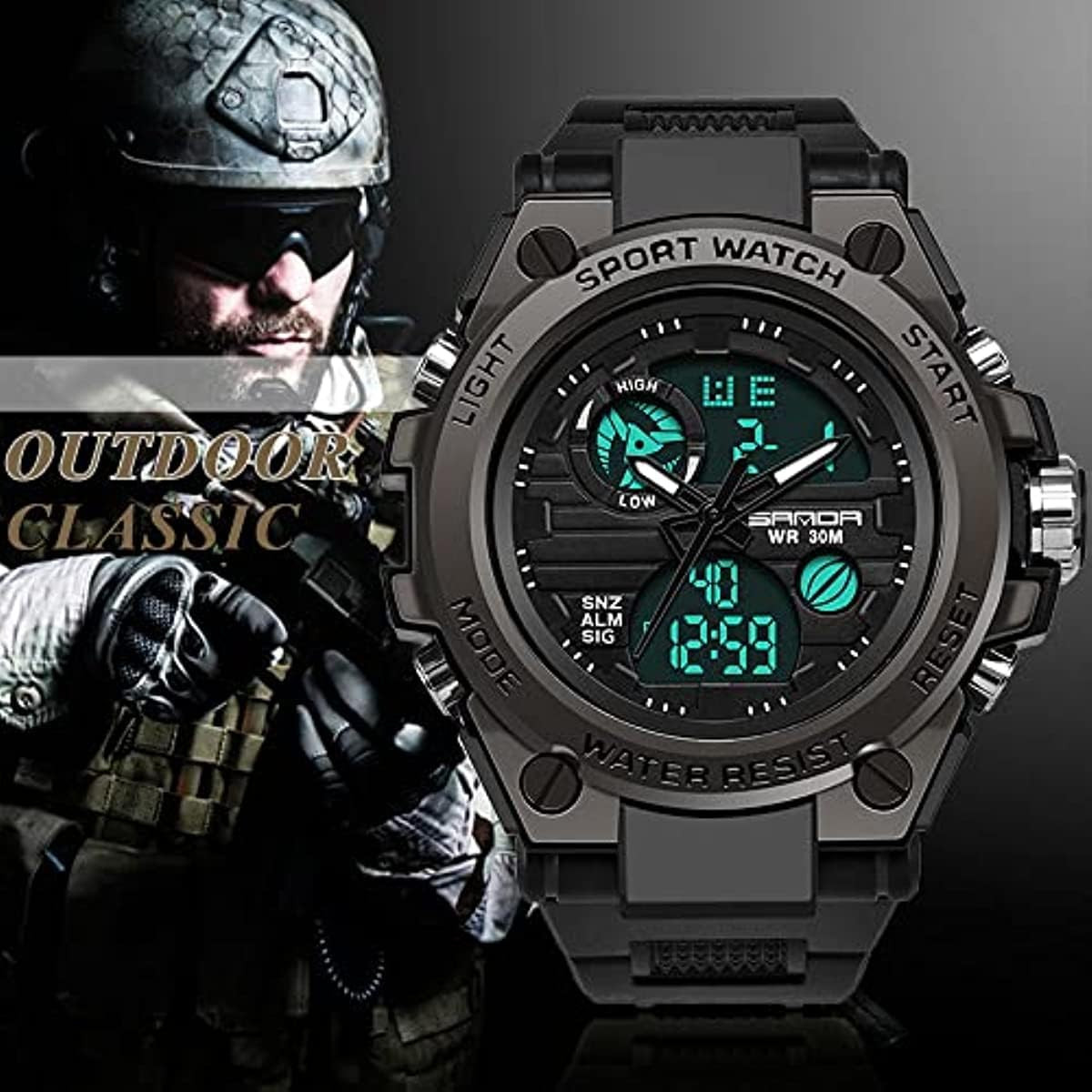 Mens Watches Sports Outdoor Waterproof Military Watch for Men Tactical Watch Ana