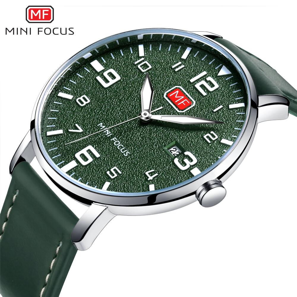 MINI FOCUS Men Ultra Thin Quartz Sports Watch Leather Strap Wristwatch with Date