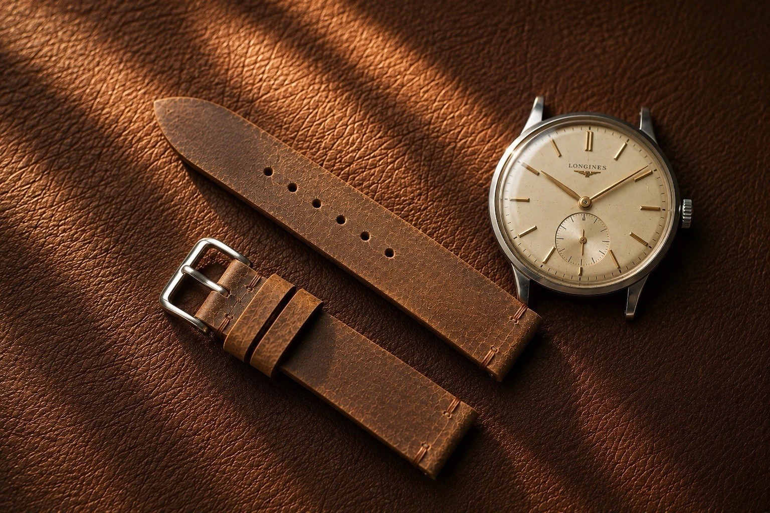 20mm Brown Genuine Leather Watch Band Strap Gold Tone Buckle Replacement