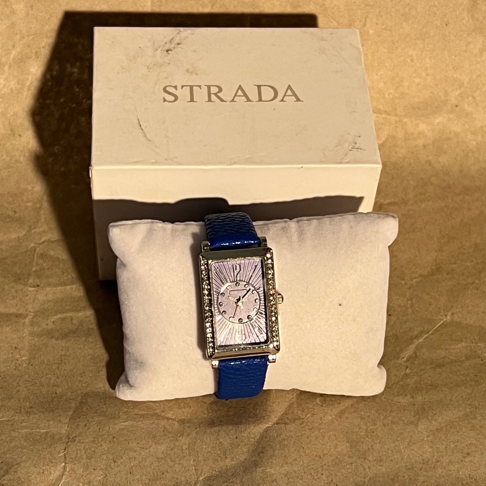 Strada Rectangular Watch Blue Purple Silver Tone Crystal Accents with Box