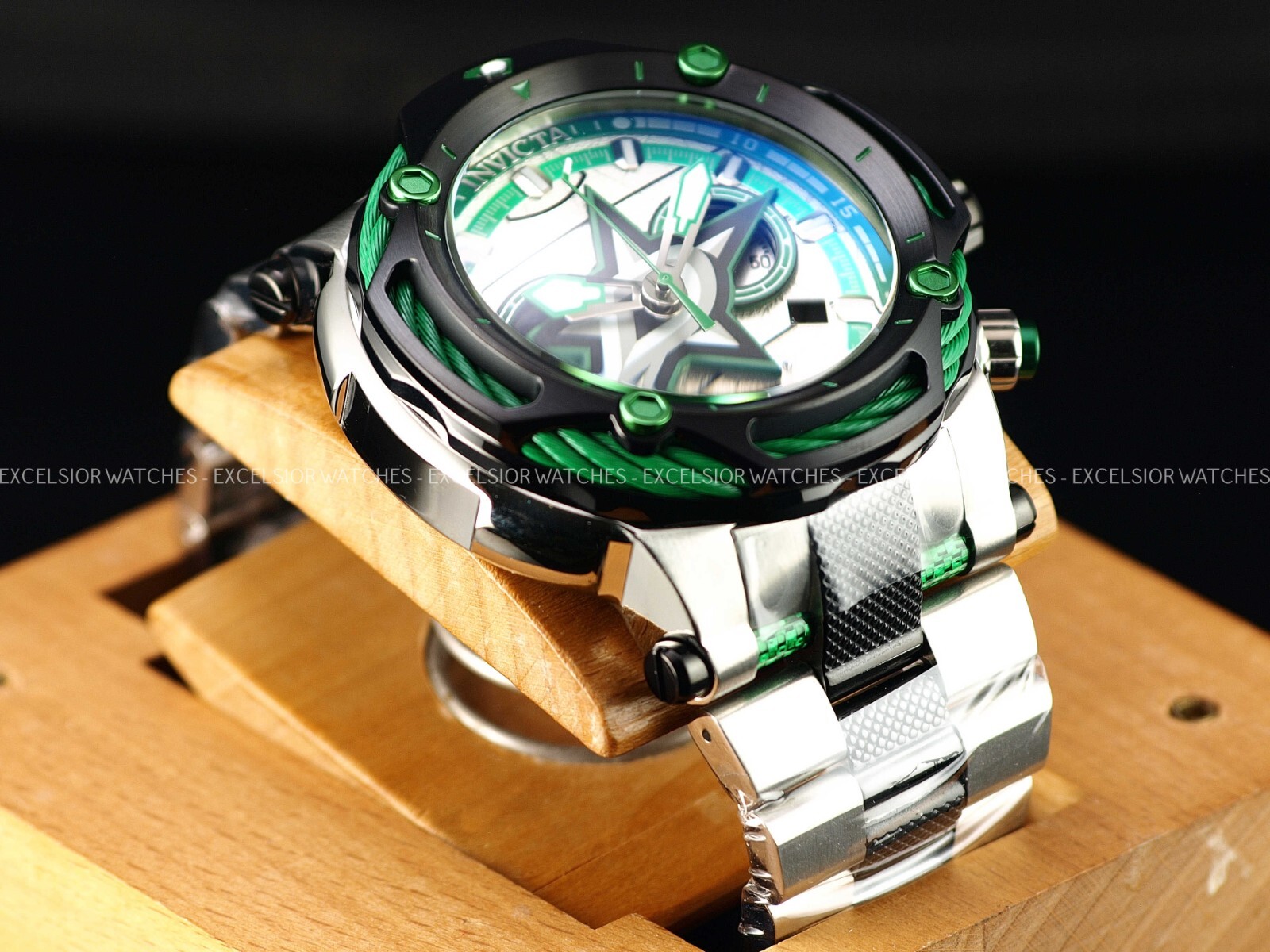 NWD Invicta 60mm Mens NHL DALLAS STARS BOLT Swiss Quartz Chronograph TT SS Watch