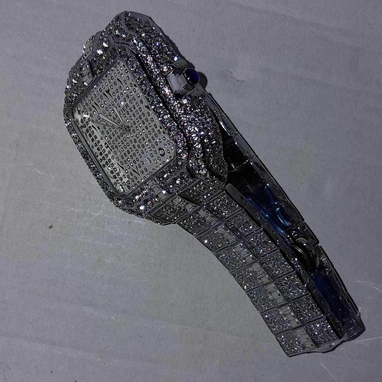 Iced Out Square Silver Stainless Steel Quartz Wristwatch Date 40-43.9mm
