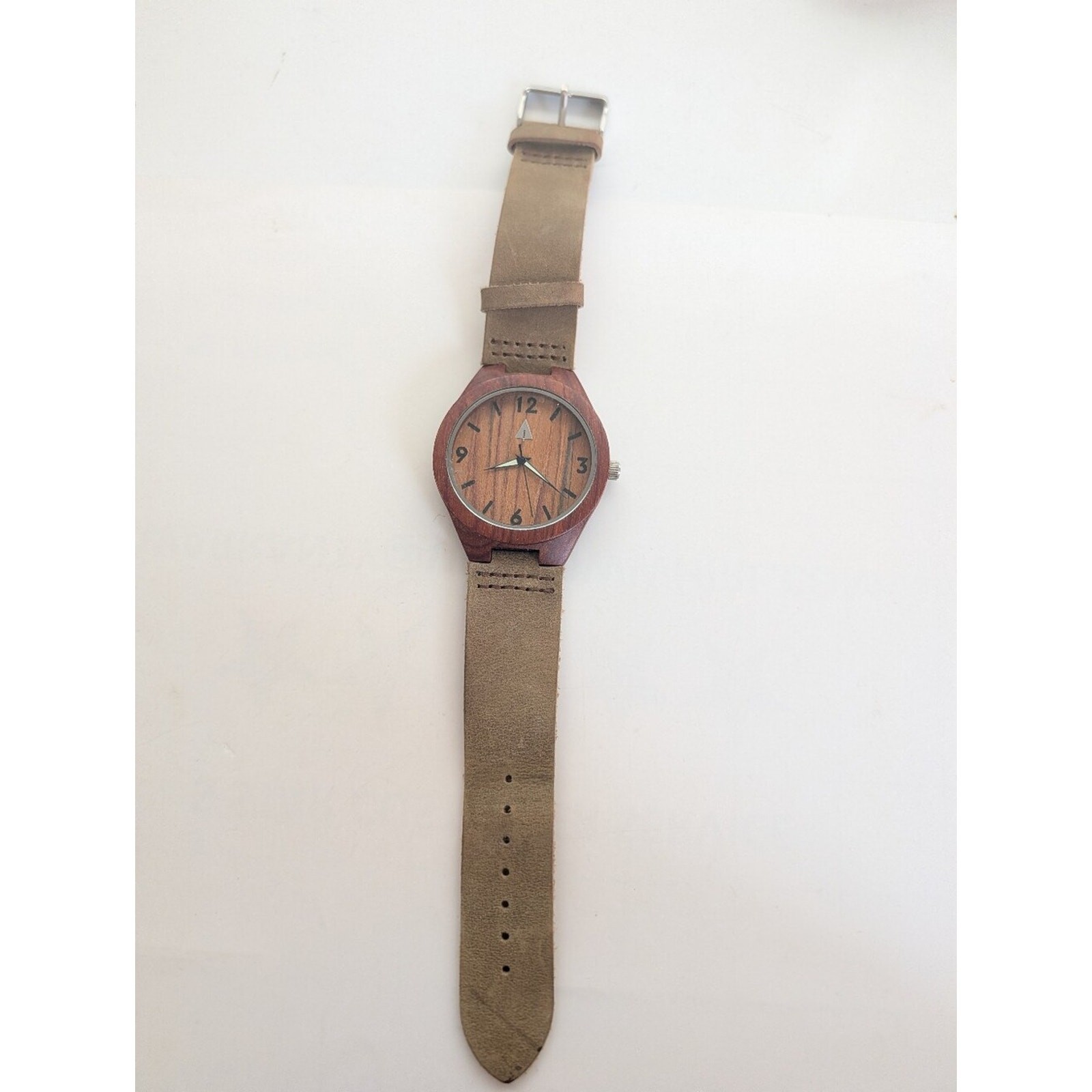 Treehut Wooden Bezel Carved Olive Green Leather Strap Outdoor Camping Watch