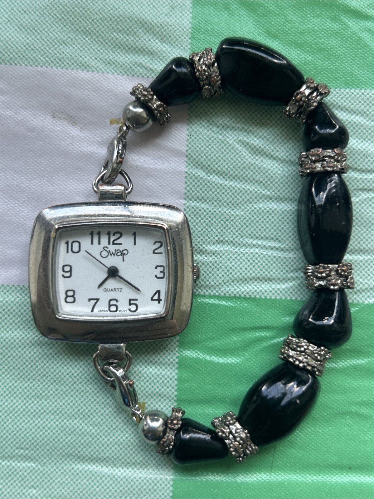 Swap Silver Tone Black Stone Band Women’s Quartz Watch