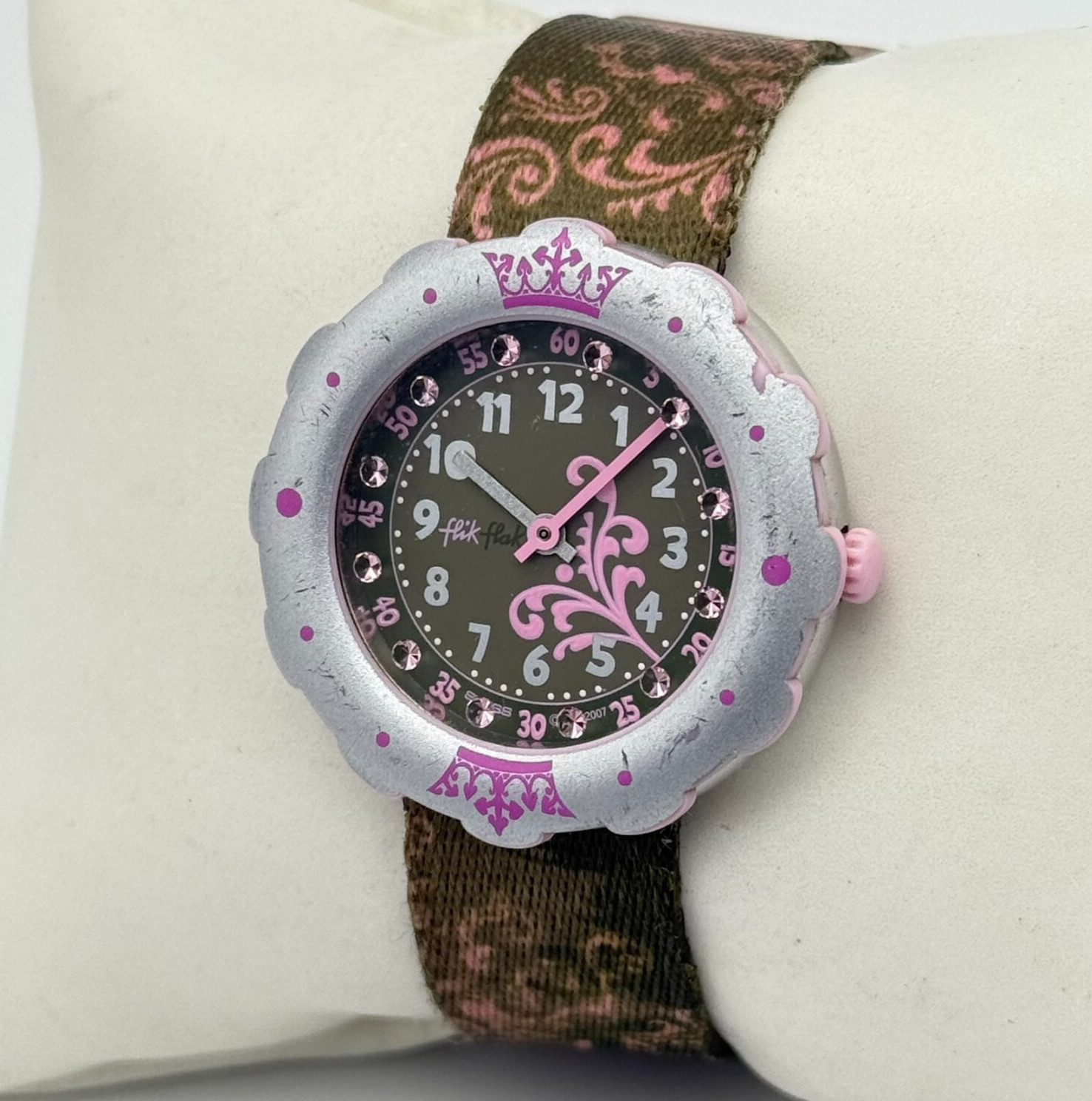 2007 Kid’s / Women’s FLIK FLAK Green & Pink Floral Watch, Aluminum Case, 33mm