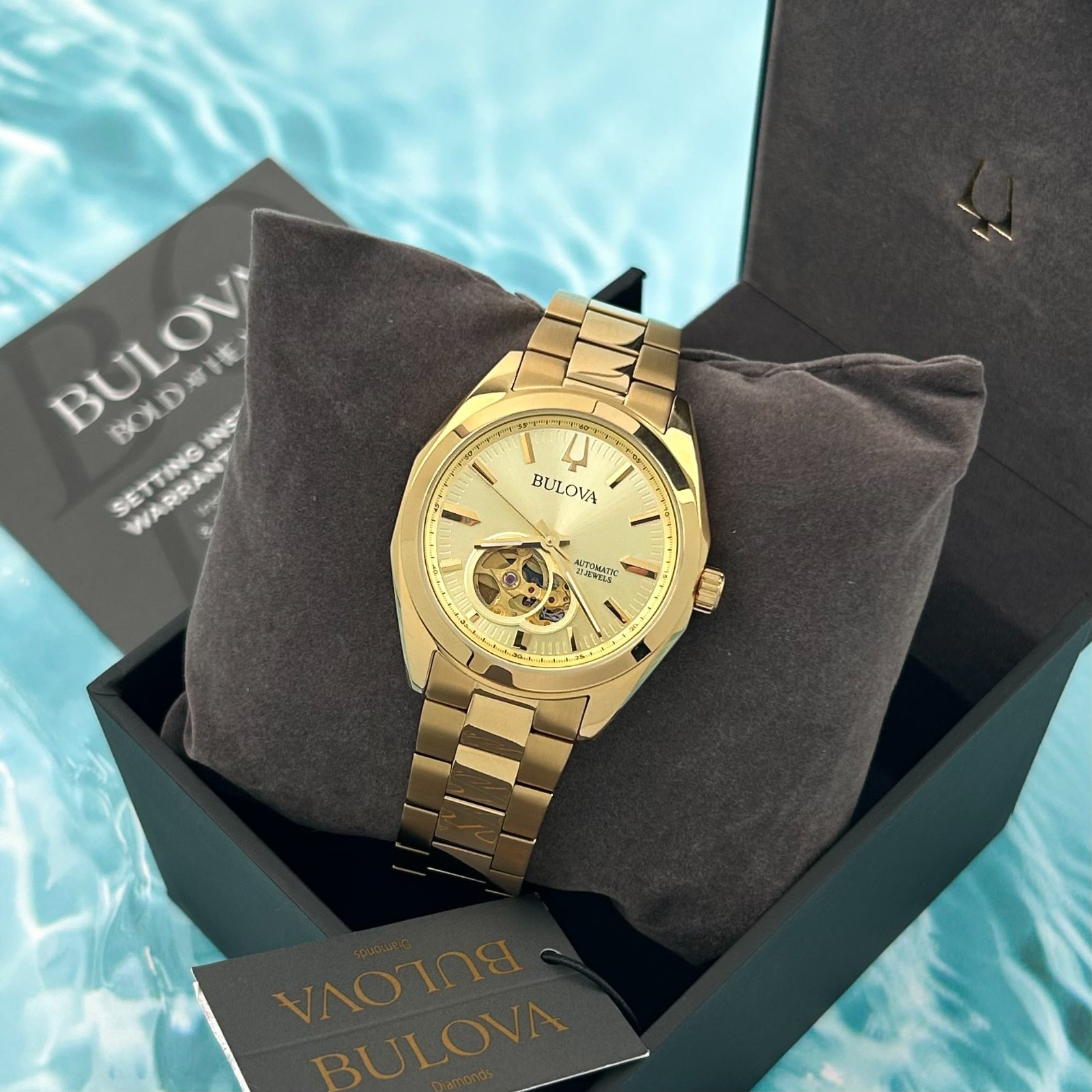 Bulova Men’s 97A182 Surveyor Champagne Dial Gold Automatic Automatic Watch 39MM