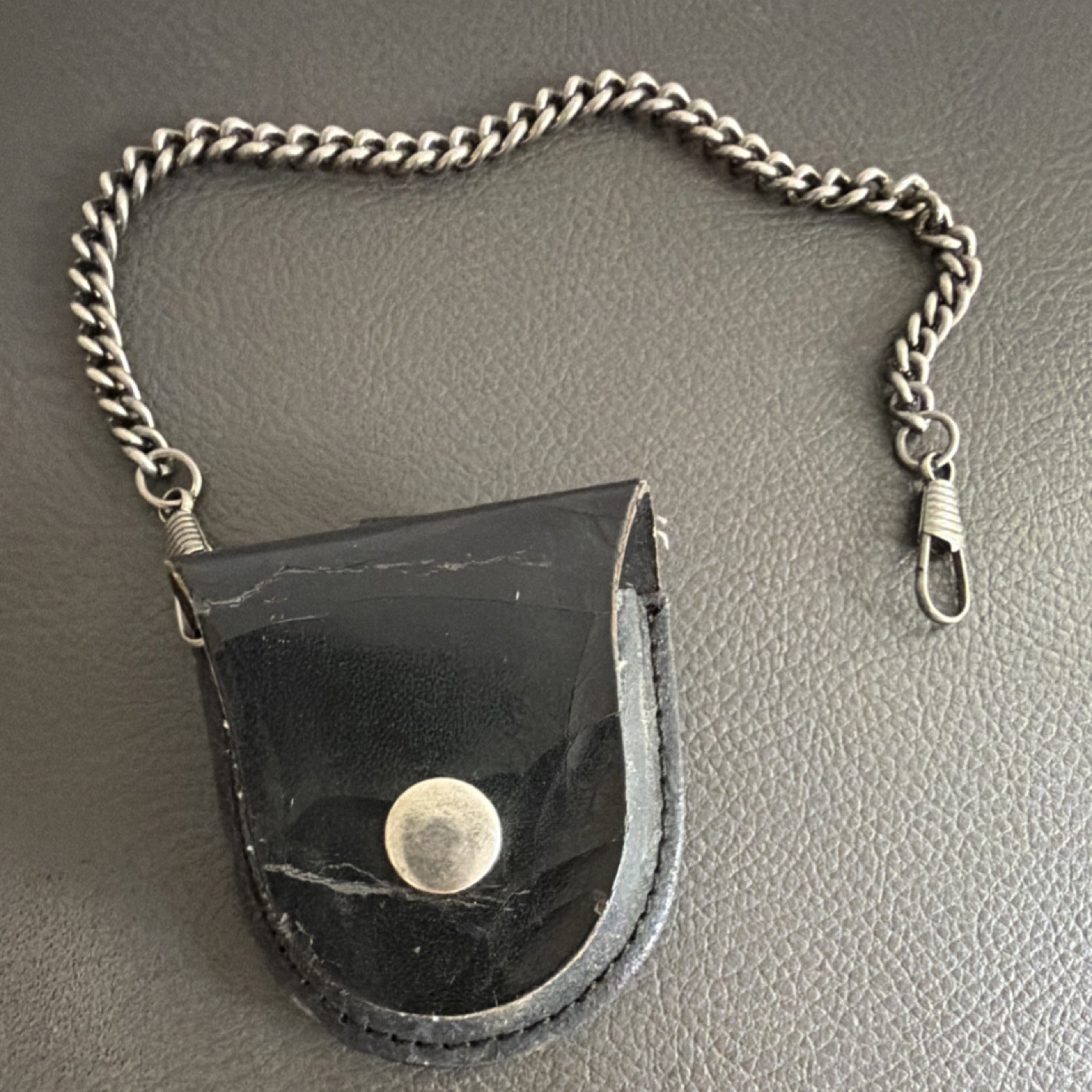 Black Leather Pocket Watch Case with Chain Unisex Adults Holder