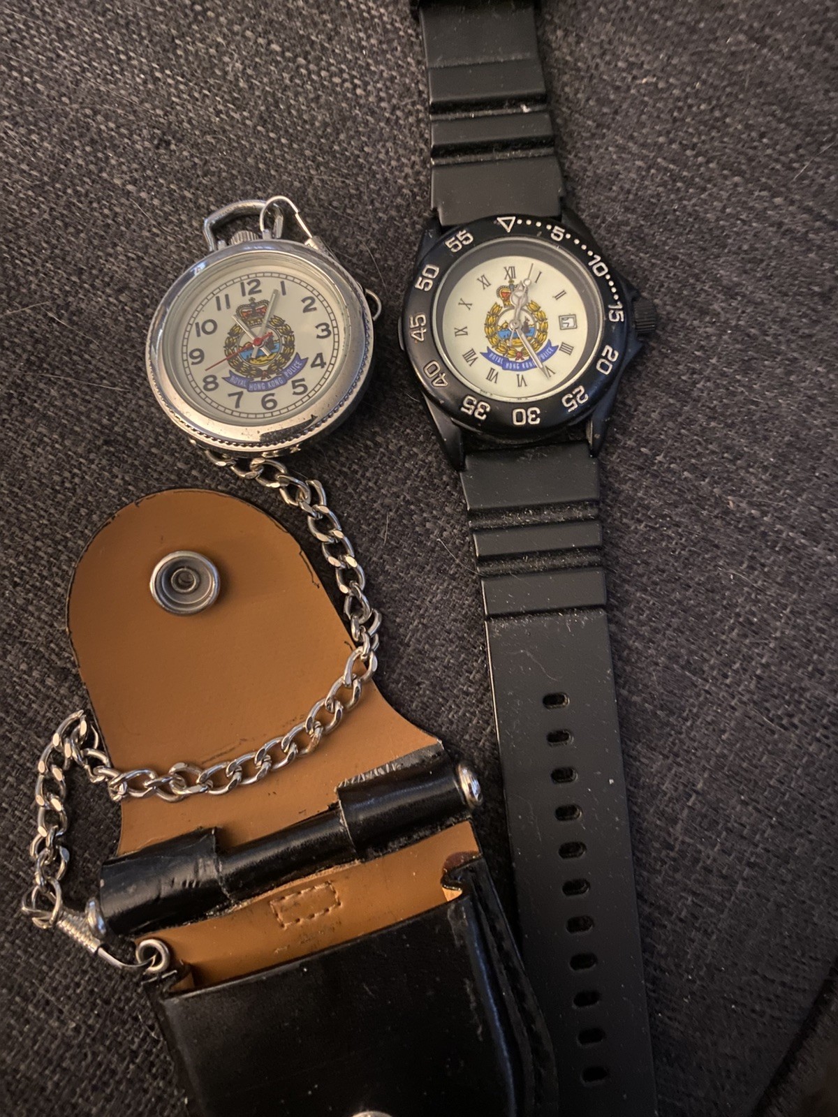 Royal Hong Kong Police 1997 Pocket Watch w/ Chain & Pouch Works!