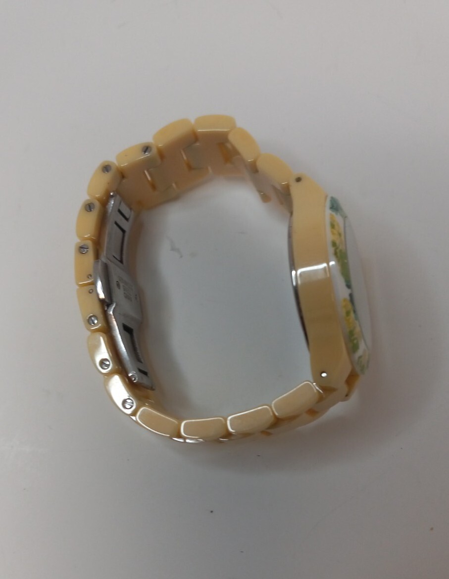 Isaac Mizrahi Live! Ceramic Watch Floral Print Hidden Fold Clasp