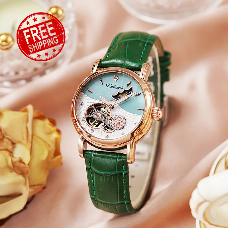 Women’s Automatic Flower Rotating Moonphase Watch Luxury Waterproof Luminous