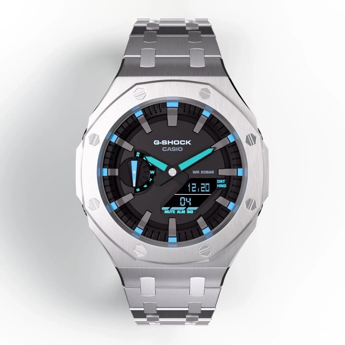 Casioak Mod Metal Watch GA-2100 All Steel Case Band GA2100-1A2