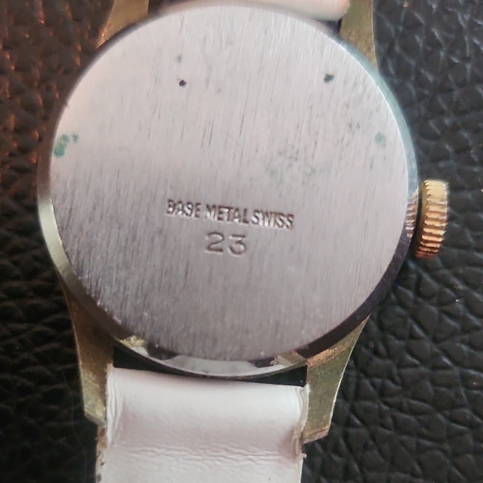 Barbie Swiss Made Quartz Wristwatch Blue Dial White Leather Strap Gold Case