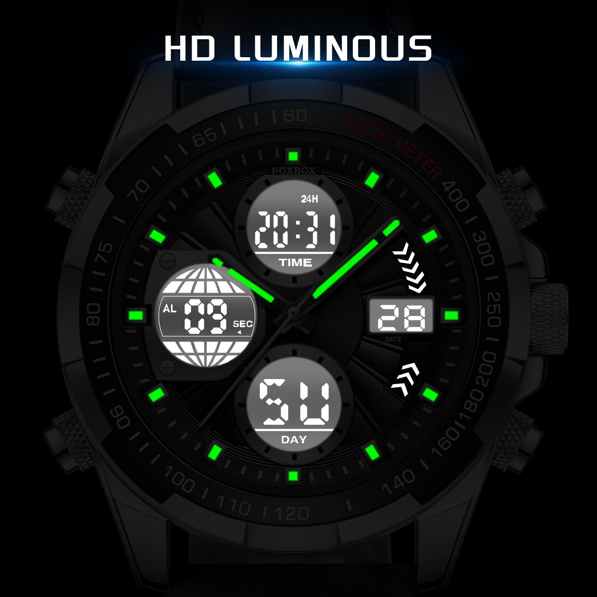 LIGE Men Watch Quartz Digital Luminous Waterproof Leather Band Man Wristwatch
