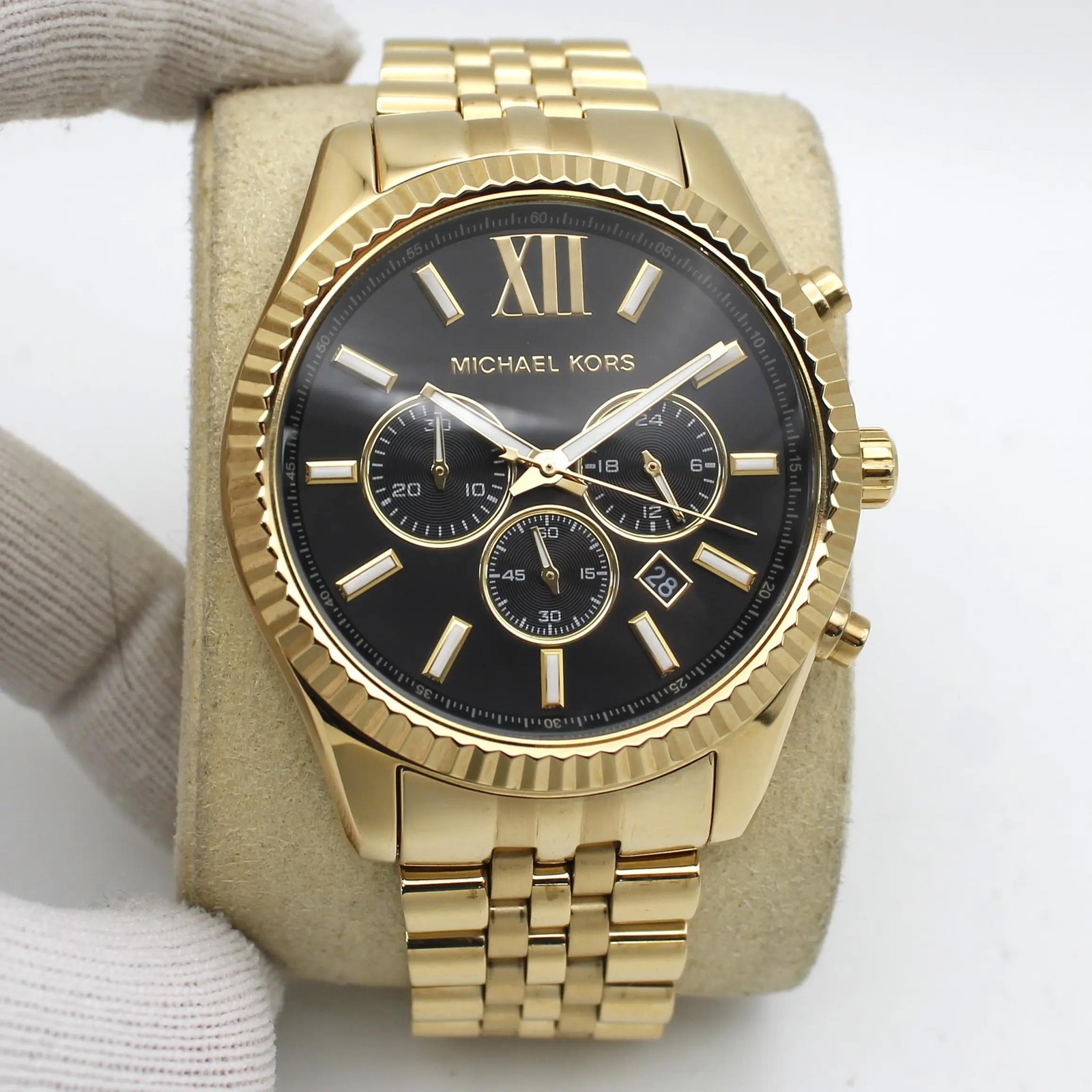 Michael Kors Lexington Chronograph Steel Black Dial Quartz Mens Watch MK8286